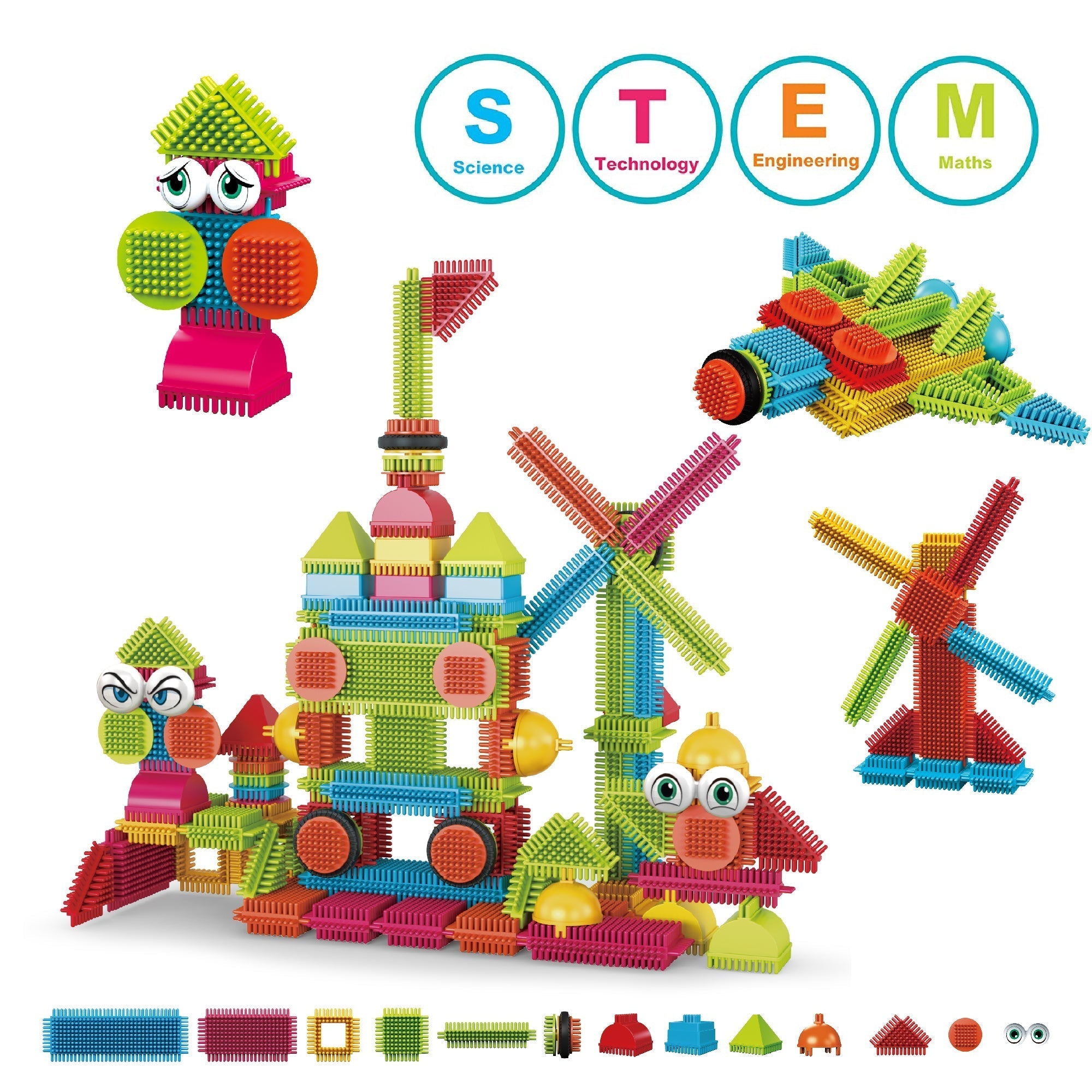Contixo ST6 100 Pcs Bristle Shape 3D Tile STEM Building Block Set-thumbmail-3
