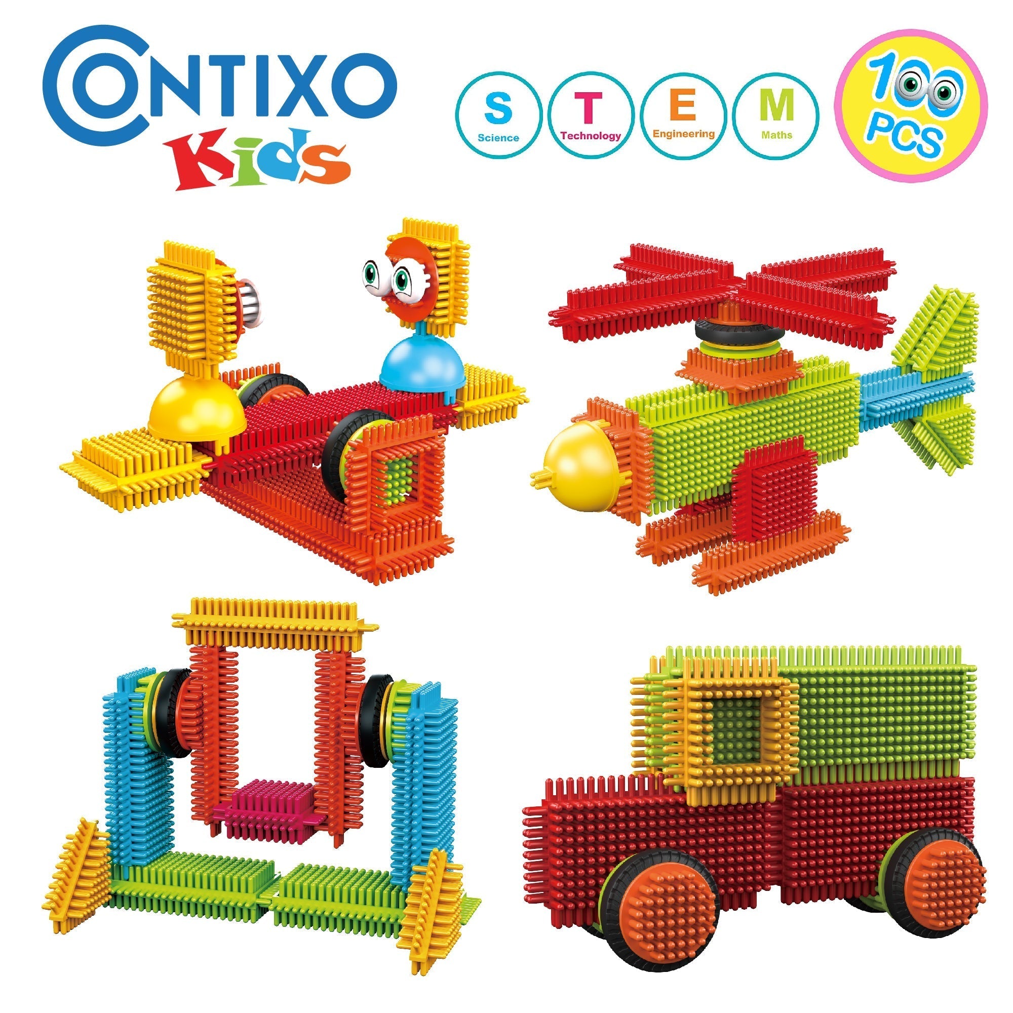 Contixo ST6 100 Pcs Bristle Shape 3D Tile STEM Building Block Set-thumbmail-4