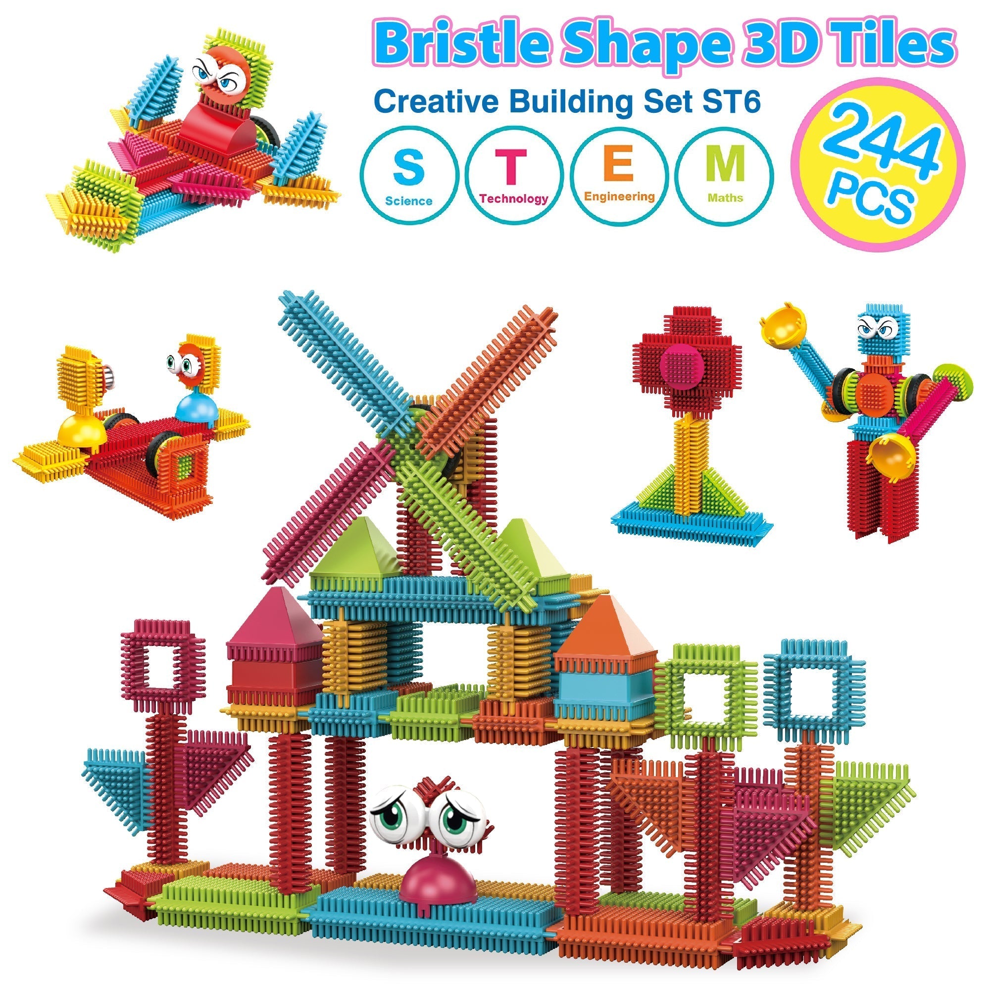 Contixo ST7 244 Pcs Bristle Shape 3D Tile STEM Building Block Set-thumbmail-2