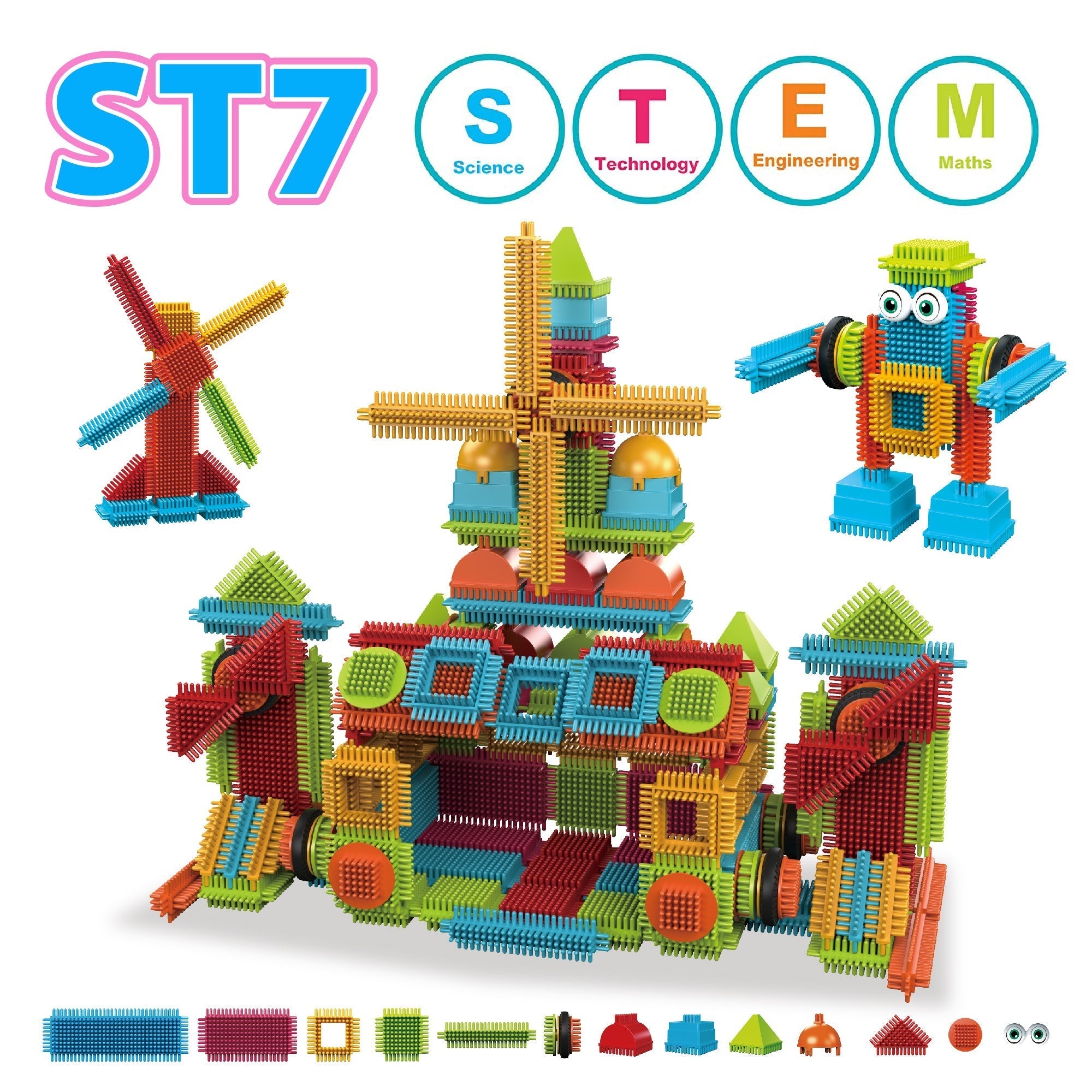 Contixo ST7 244 Pcs Bristle Shape 3D Tile STEM Building Block Set-thumbmail-3