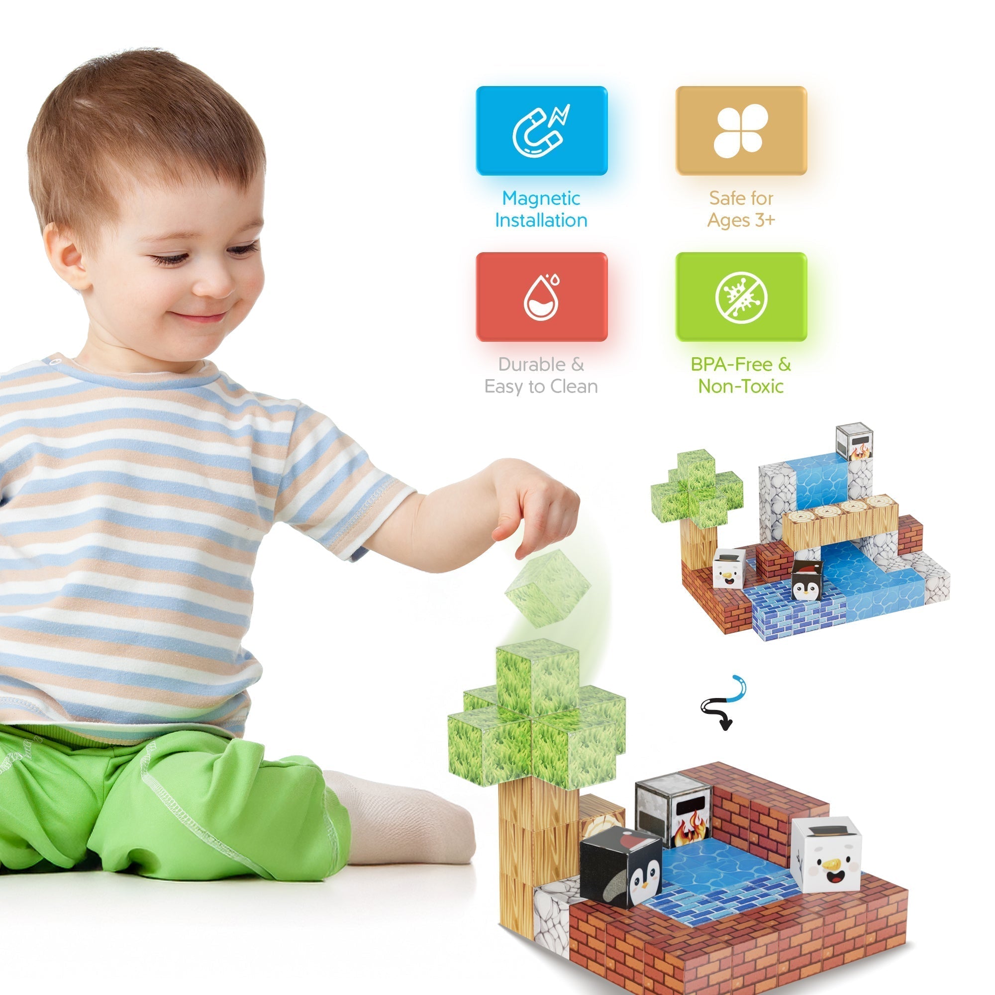 Contixo ST13 Magnetic Blocks, 100 PCS Magnetic Building Cube Game, Sensory Toys for Boys & Girls, STEM Stacking Toy Gifts for Age 3-12-thumbmail-12