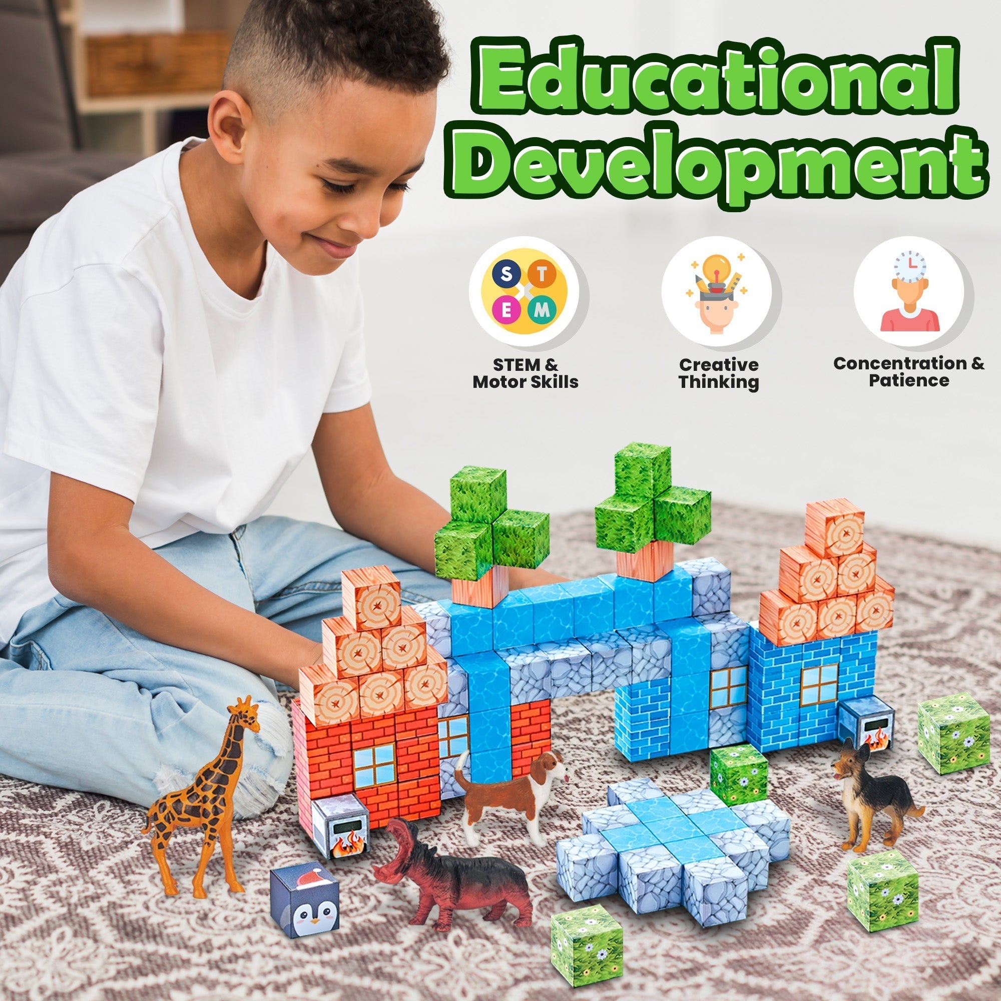 Contixo ST13 Magnetic Blocks, 100 PCS Magnetic Building Cube Game, Sensory Toys for Boys & Girls, STEM Stacking Toy Gifts for Age 3-12-thumbmail-5