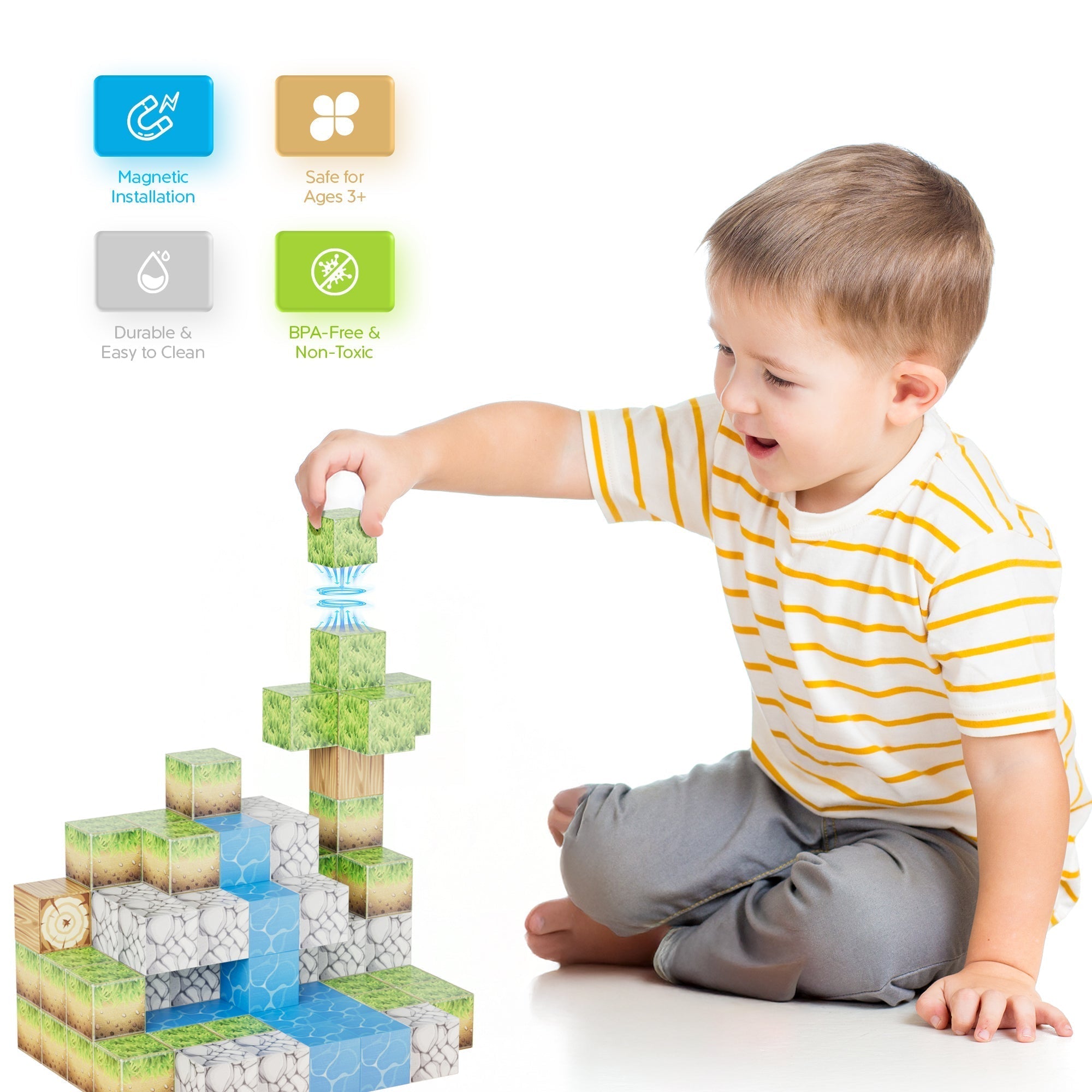 Contixo ST14 Magnetic Blocks, 145 PCS Magnetic Building Cube Game, Sensory Toys for Boys & Girls, STEM Stacking Toy Gifts for Age 3-12-thumbmail-9