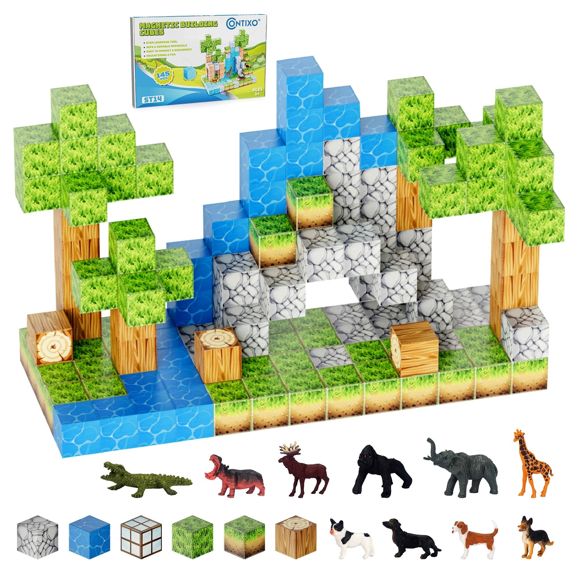 Contixo ST14 Magnetic Blocks, 145 PCS Magnetic Building Cube Game, Sensory Toys for Boys & Girls, STEM Stacking Toy Gifts for Age 3-12-thumbmail-1