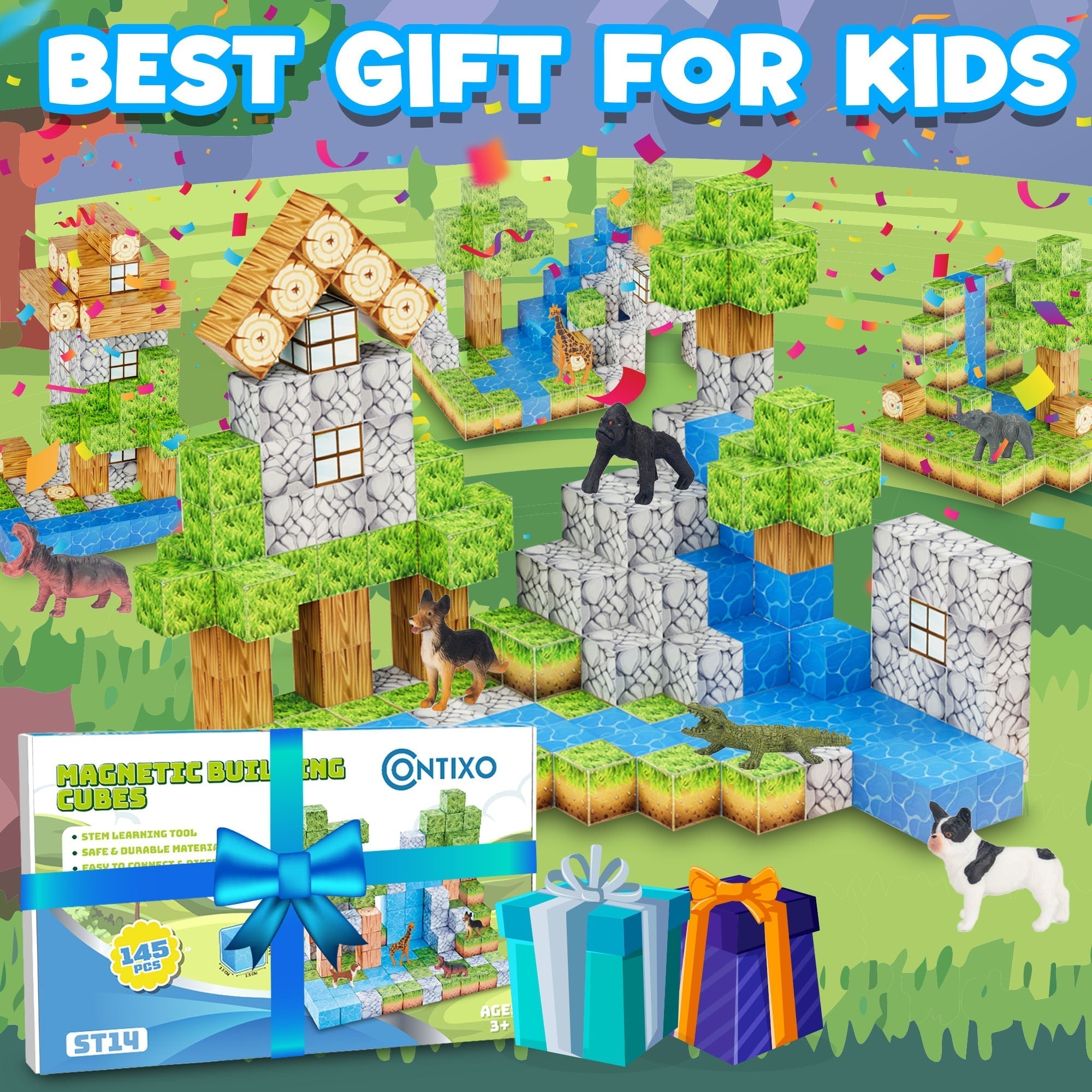 Contixo ST14 Magnetic Blocks, 145 PCS Magnetic Building Cube Game, Sensory Toys for Boys & Girls, STEM Stacking Toy Gifts for Age 3-12-thumbmail-7