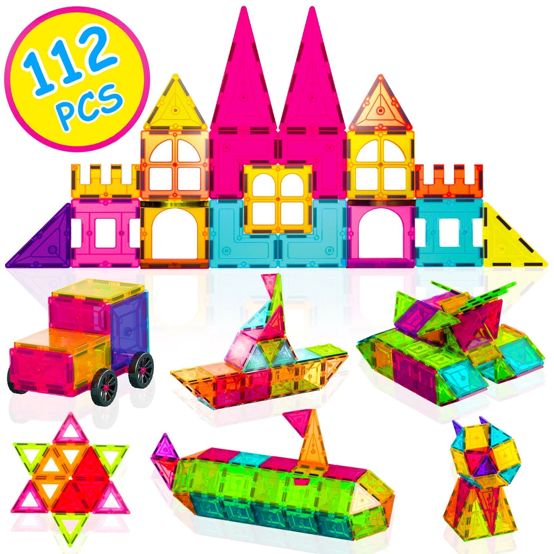 Contixo ST4 Magnetic Tiles 112 PCs 3D Building Blocks-thumbmail-1