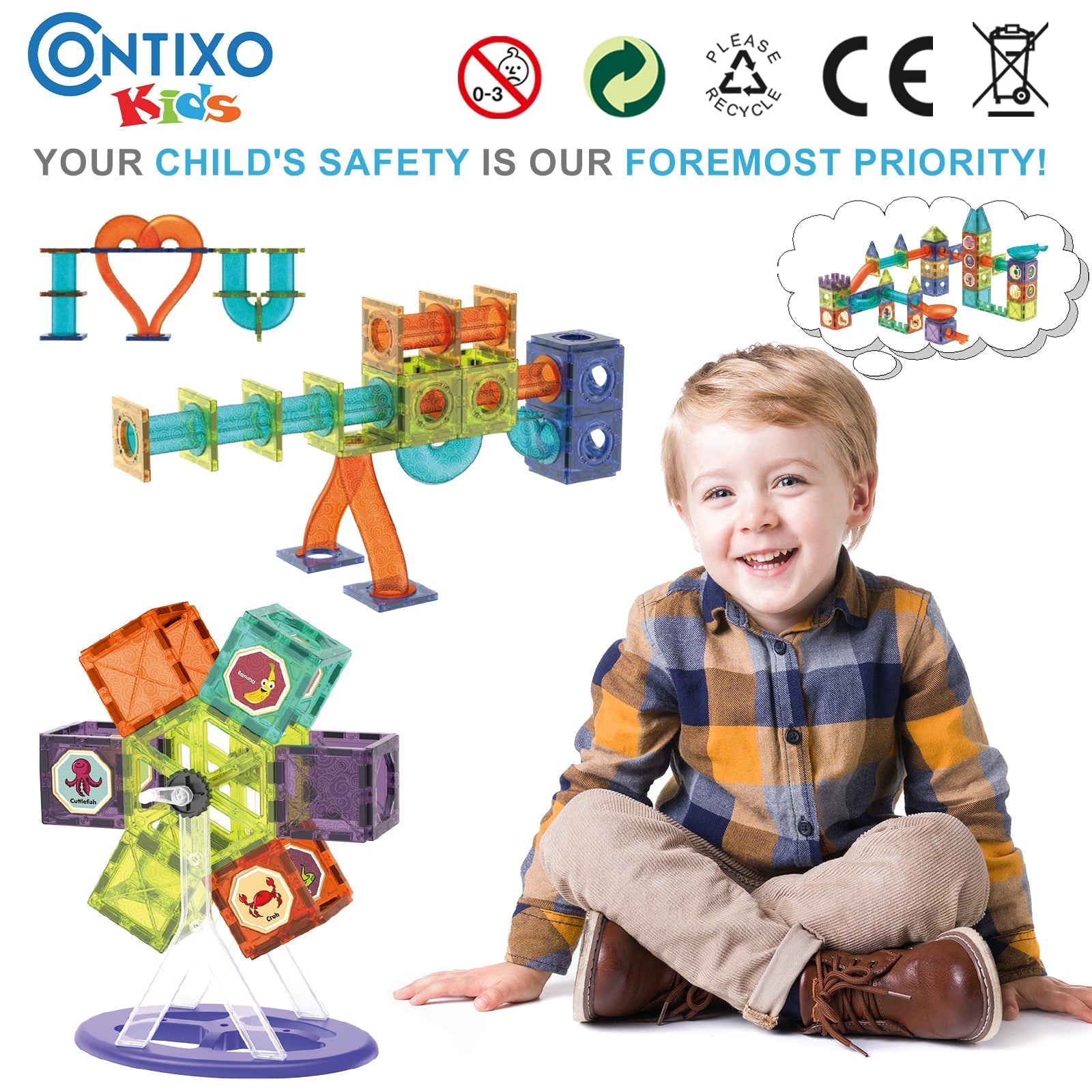 Contixo ST8 Magnetic Light-Up 3D Tiles Building Set - 110 Piece STEM Marble Run Blocks for Kids, Fun Educational Toy for Boys & Girls Ages-thumbmail-6
