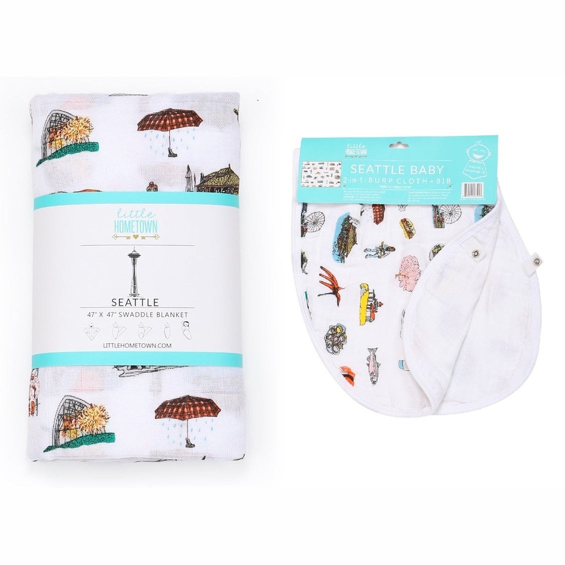 Gift Set: Seattle Baby Muslin Swaddle Blanket and Burp Cloth/Bib Combo-thumbmail-6