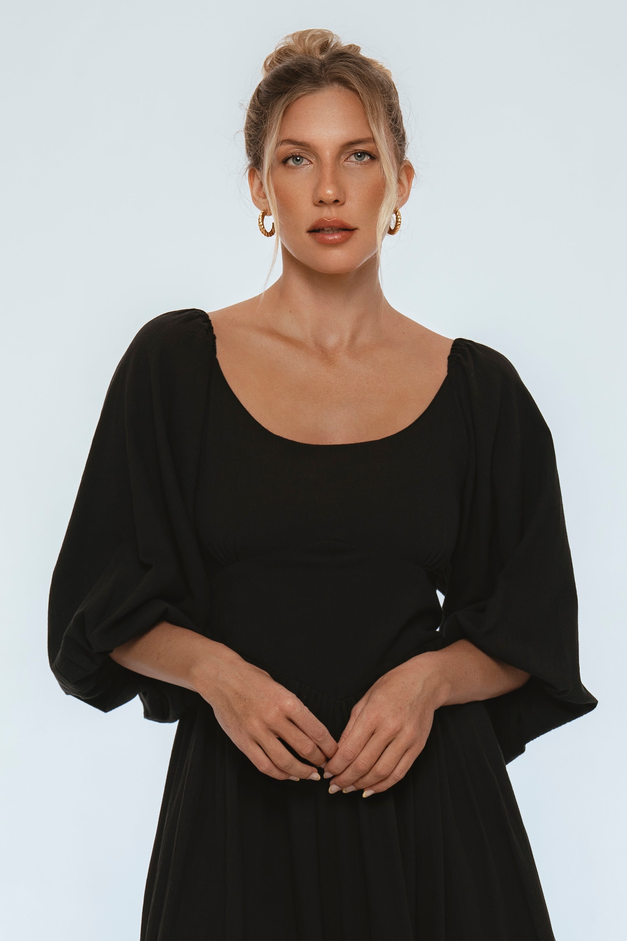 Genevieve Puff Sleeve Midi Dress-thumbmail-1