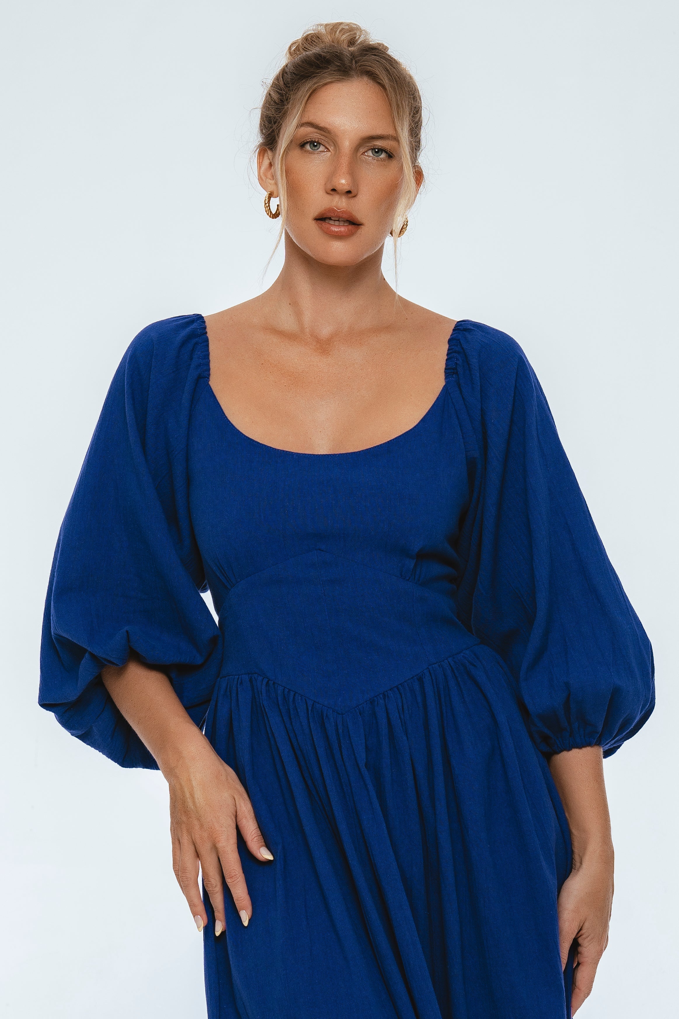 Genevieve Puff Sleeve Midi Dress-thumbmail-5