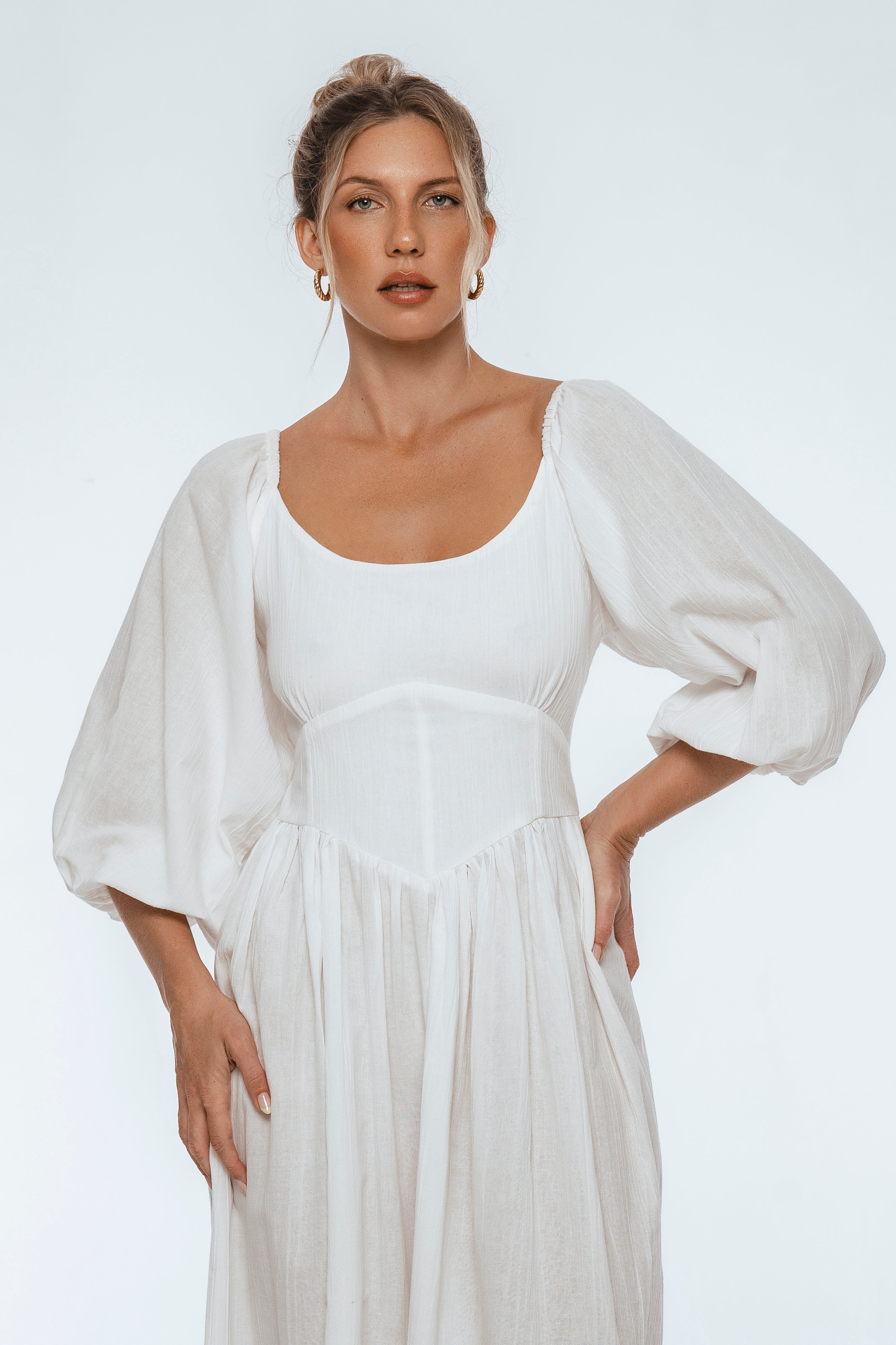 Genevieve Puff Sleeve Midi Dress-thumbmail-2
