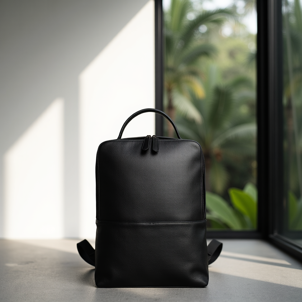 Skald Black Pebbled Leather Backpack | Slim Black Leather Backpack-thumbmail-3