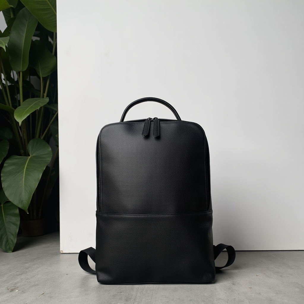 Skald Black Pebbled Leather Backpack | Slim Black Leather Backpack-thumbmail-1