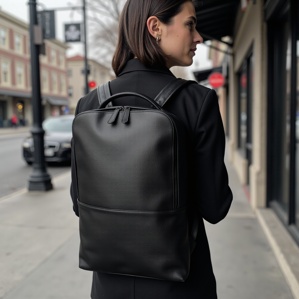 Skald Black Pebbled Leather Backpack | Slim Black Leather Backpack-thumbmail-2
