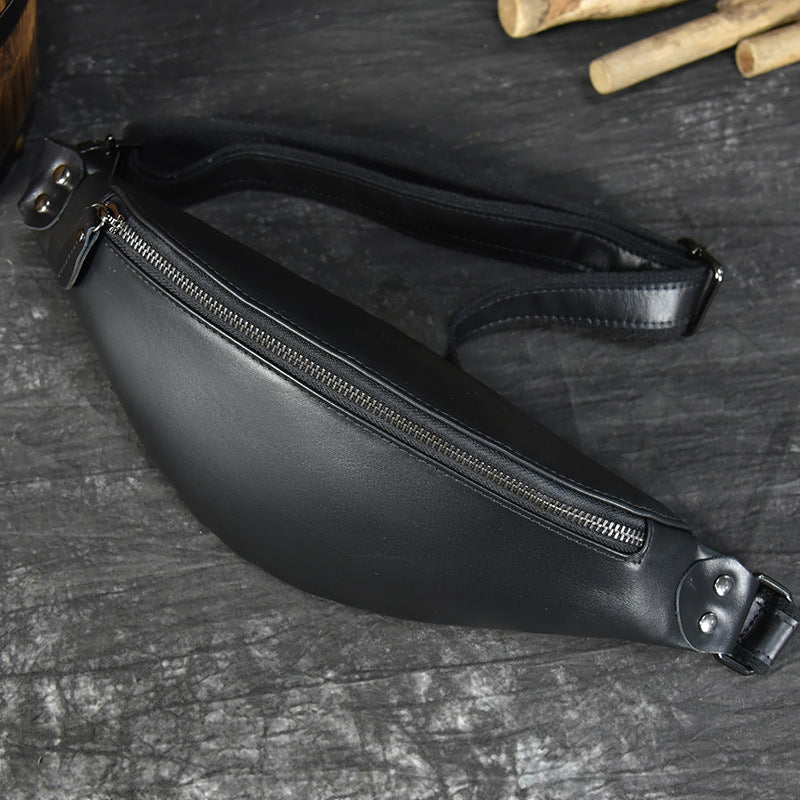 Sigrid Smooth Black Leather Waist Bag | Smooth Black Leather Fanny Pack-thumbmail-2