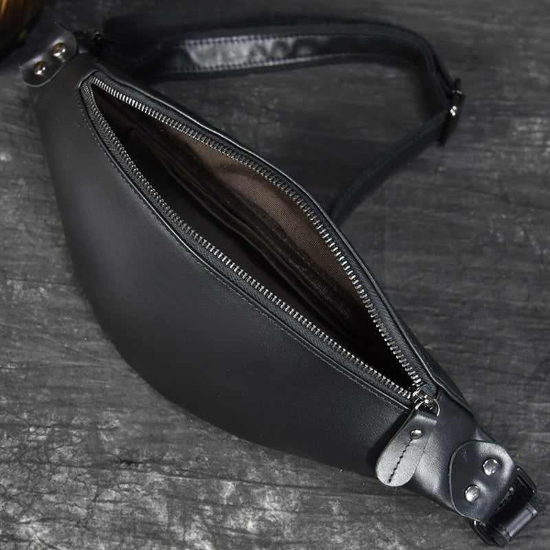 Sigrid Smooth Black Leather Waist Bag | Smooth Black Leather Fanny Pack-thumbmail-4