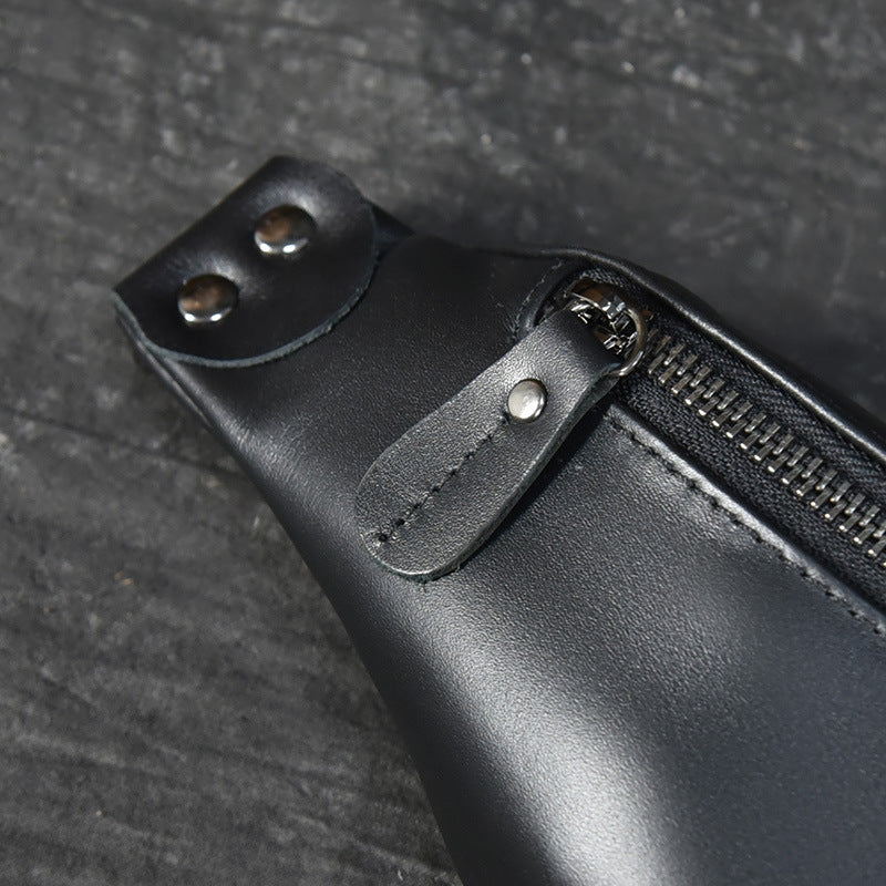 Sigrid Smooth Black Leather Waist Bag | Smooth Black Leather Fanny Pack-thumbmail-10