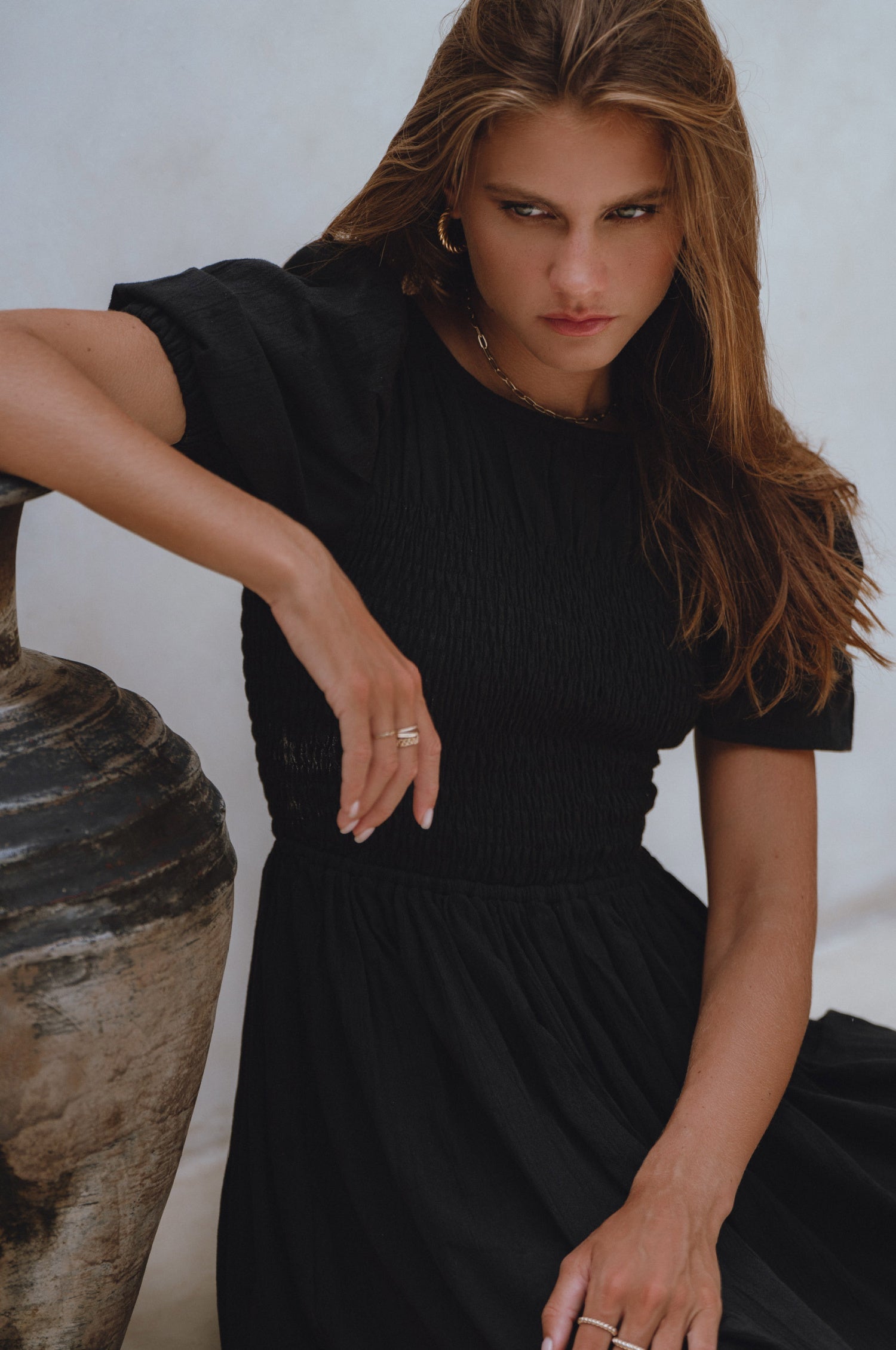 Sophie Smocked Linen Midi Dress-thumbmail-1