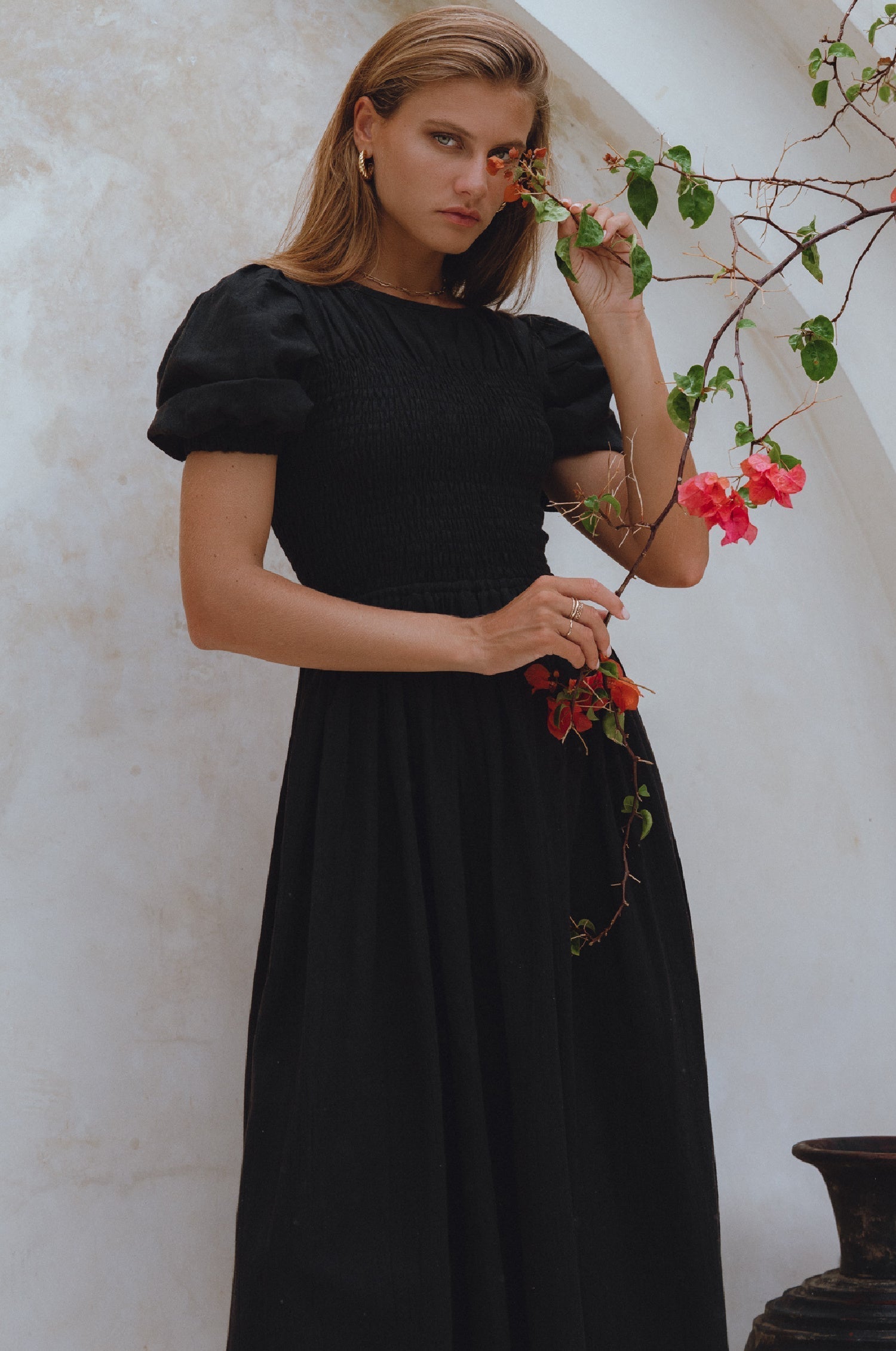 Sophie Smocked Linen Midi Dress-thumbmail-13