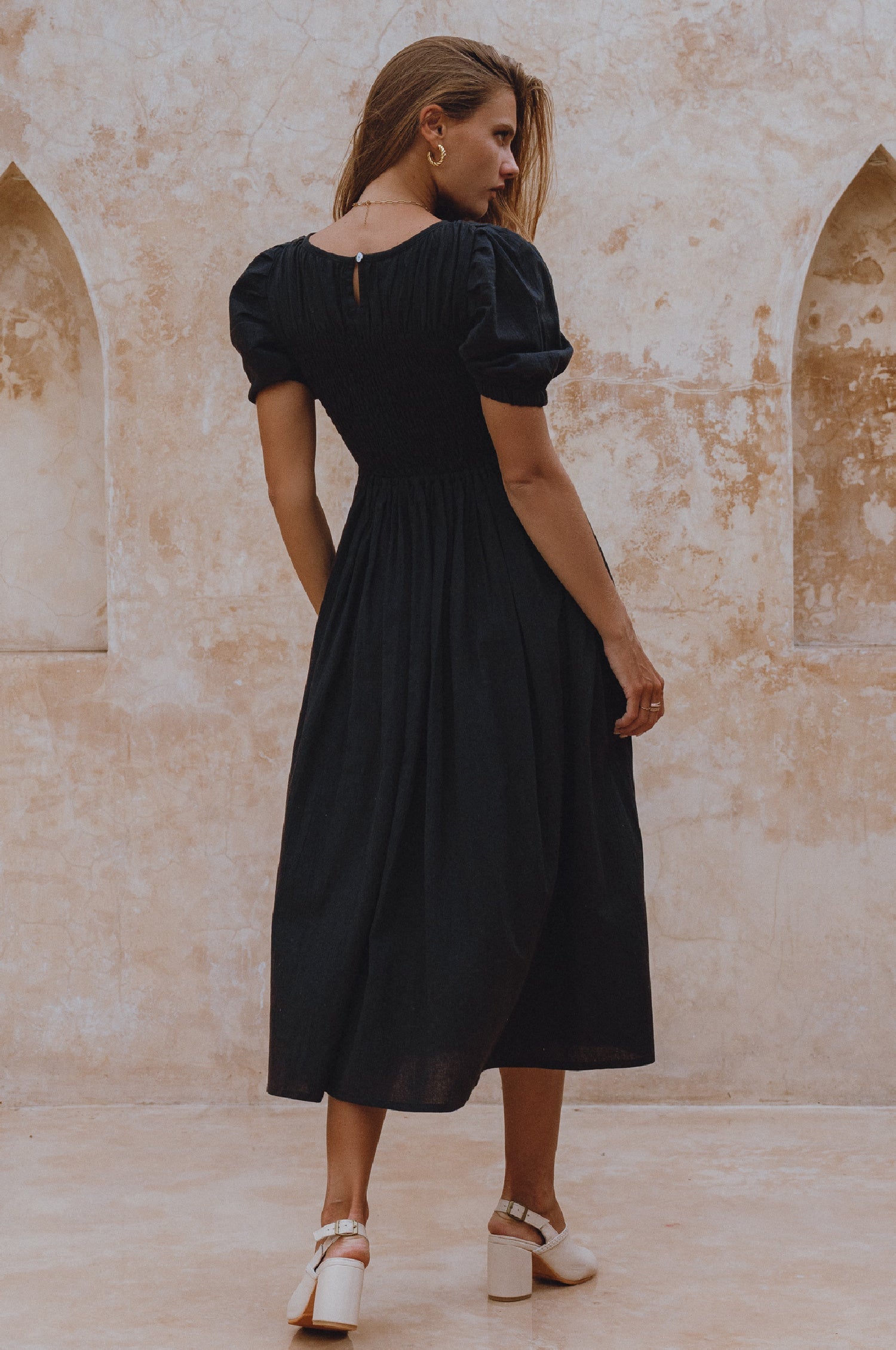 Sophie Smocked Linen Midi Dress-thumbmail-2