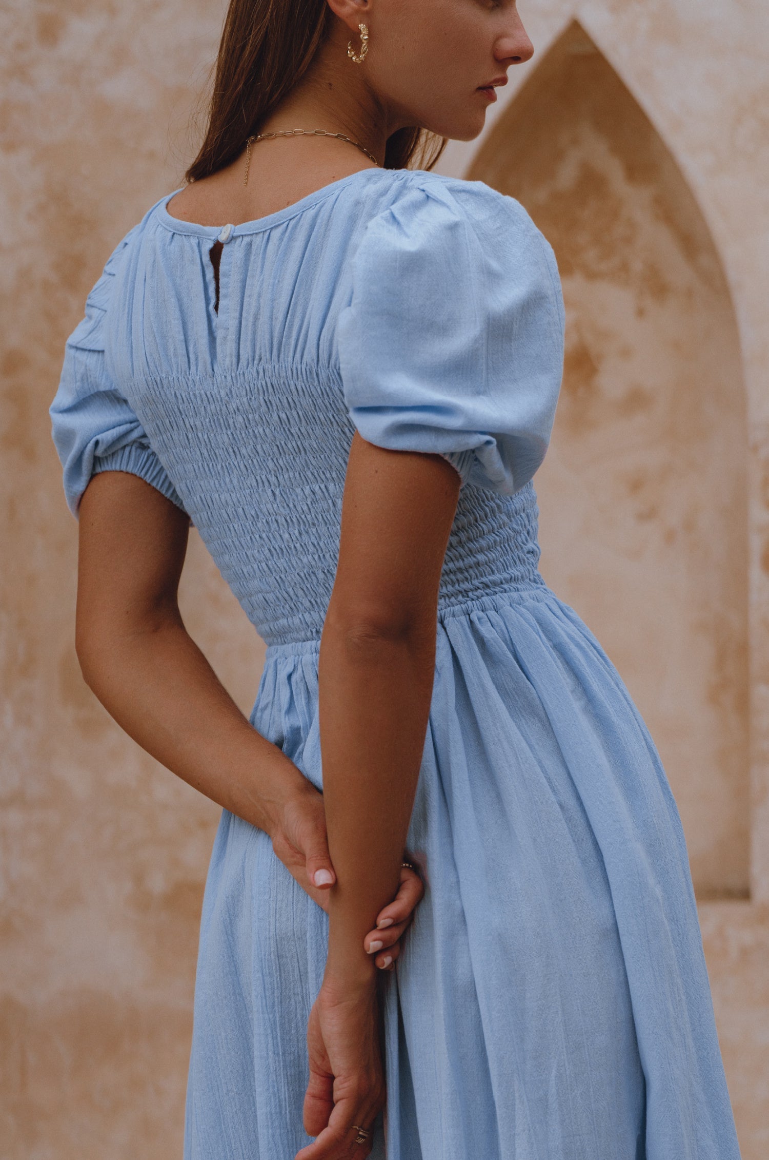 Sophie Smocked Linen Midi Dress-thumbmail-3