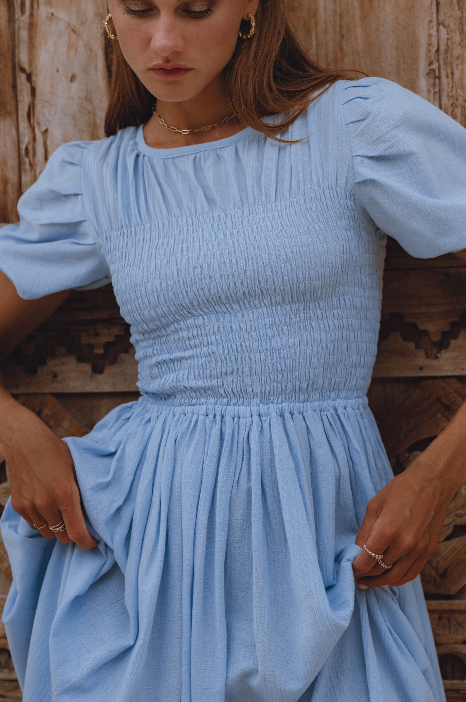 Sophie Smocked Linen Midi Dress-thumbmail-1