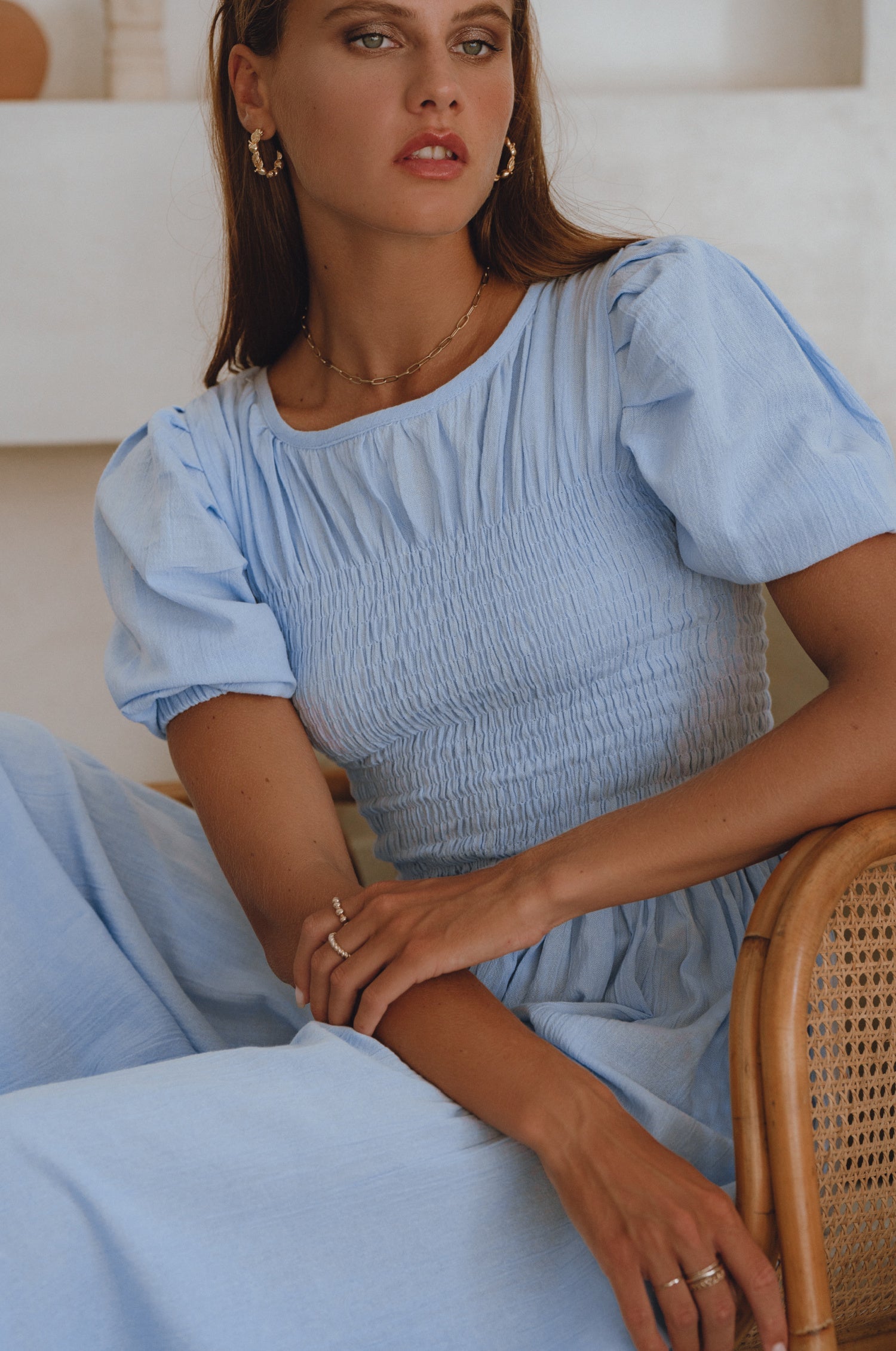 Sophie Smocked Linen Midi Dress-thumbmail-10