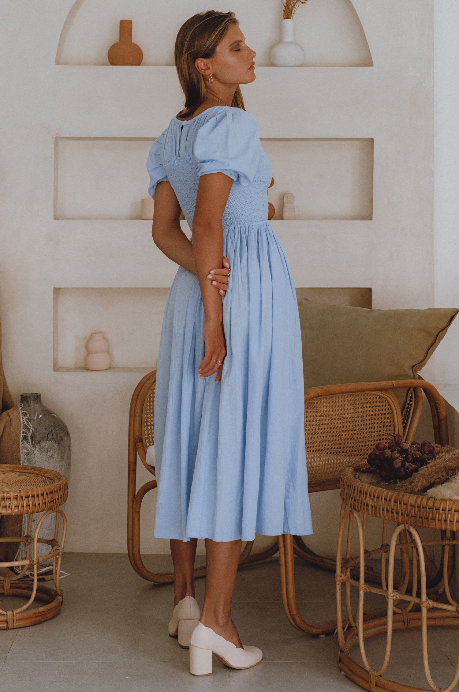 Sophie Smocked Linen Midi Dress-thumbmail-5
