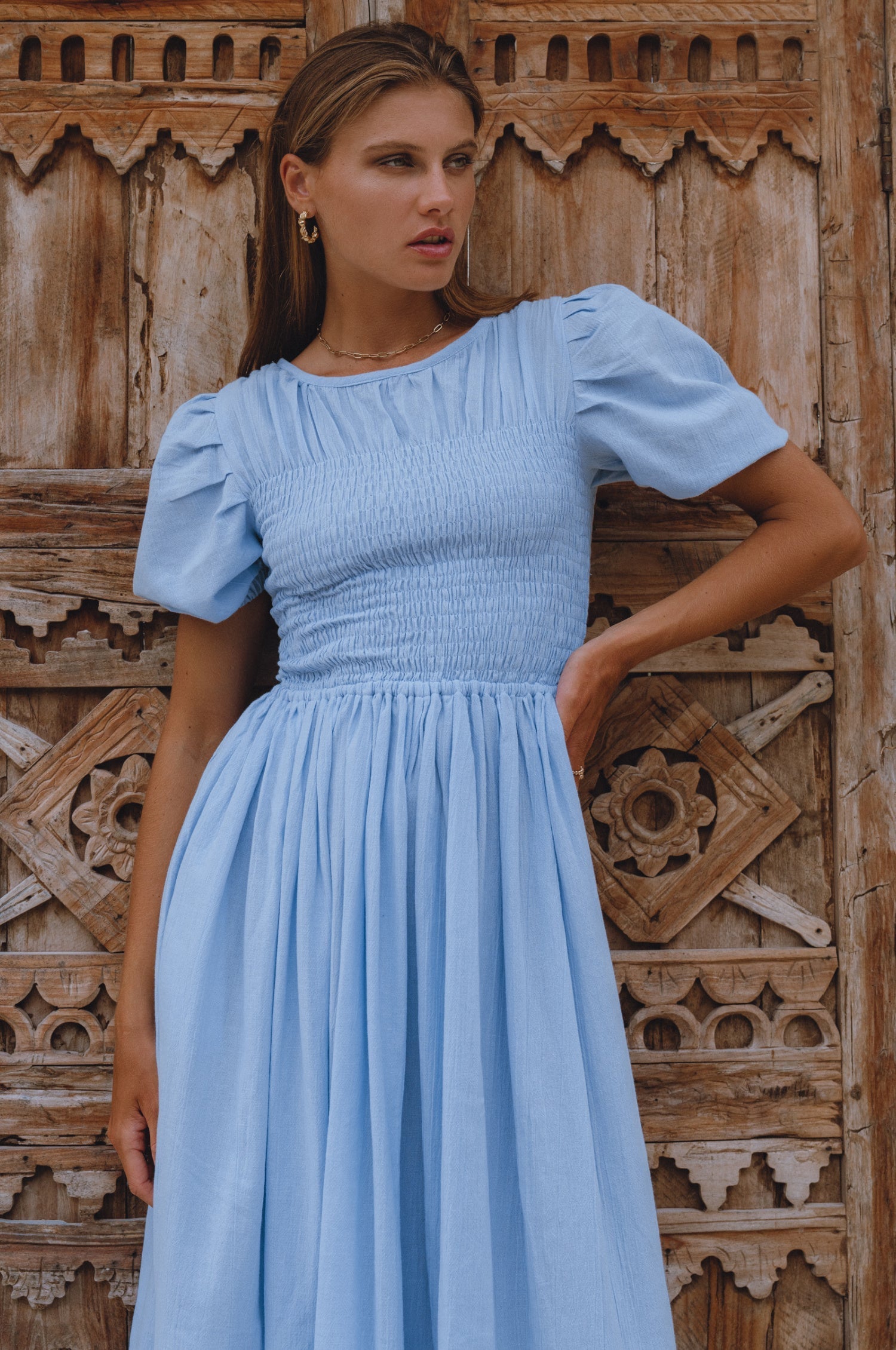 Sophie Smocked Linen Midi Dress-thumbmail-8