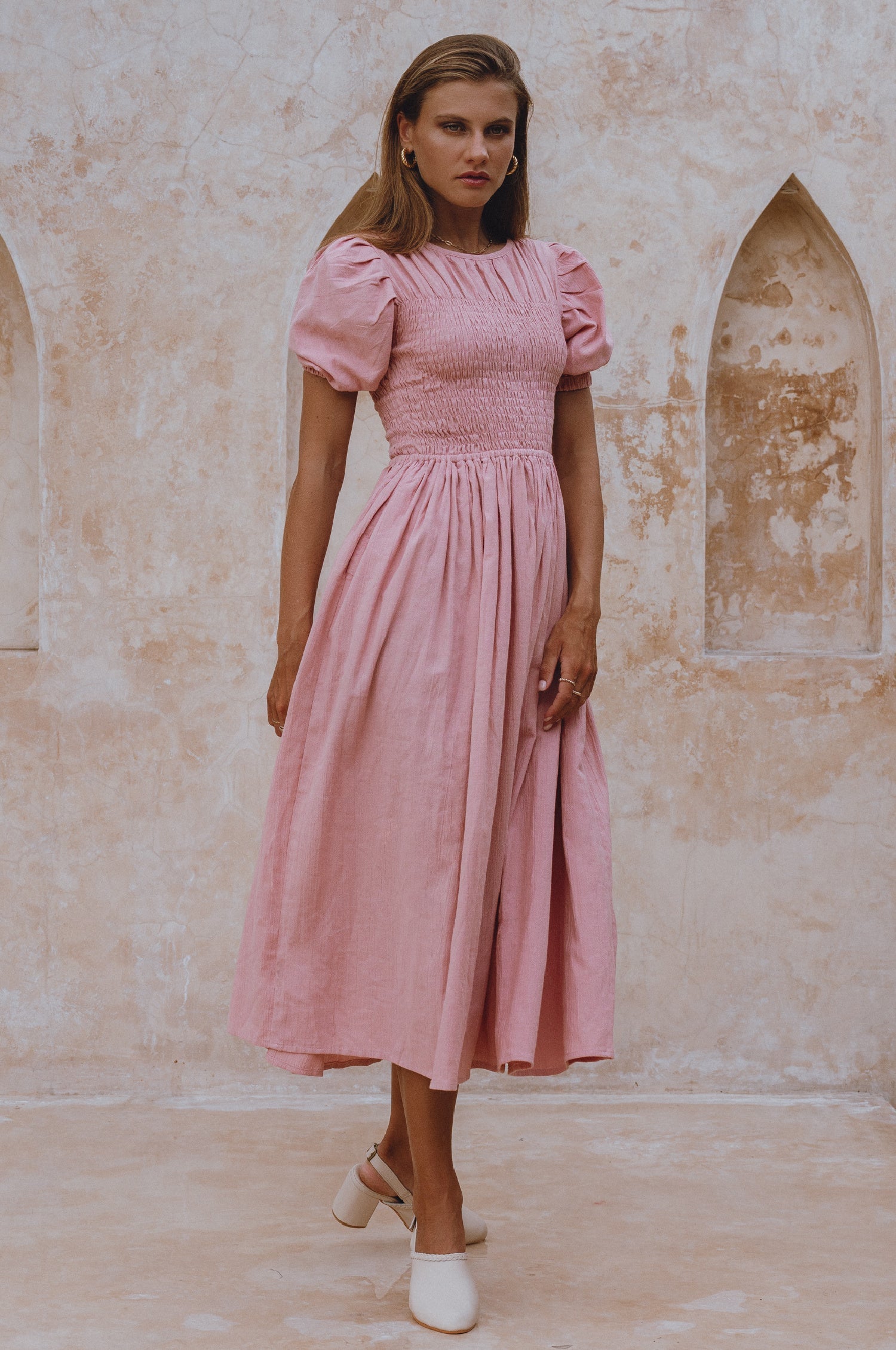 Sophie Smocked Linen Midi Dress-thumbmail-10
