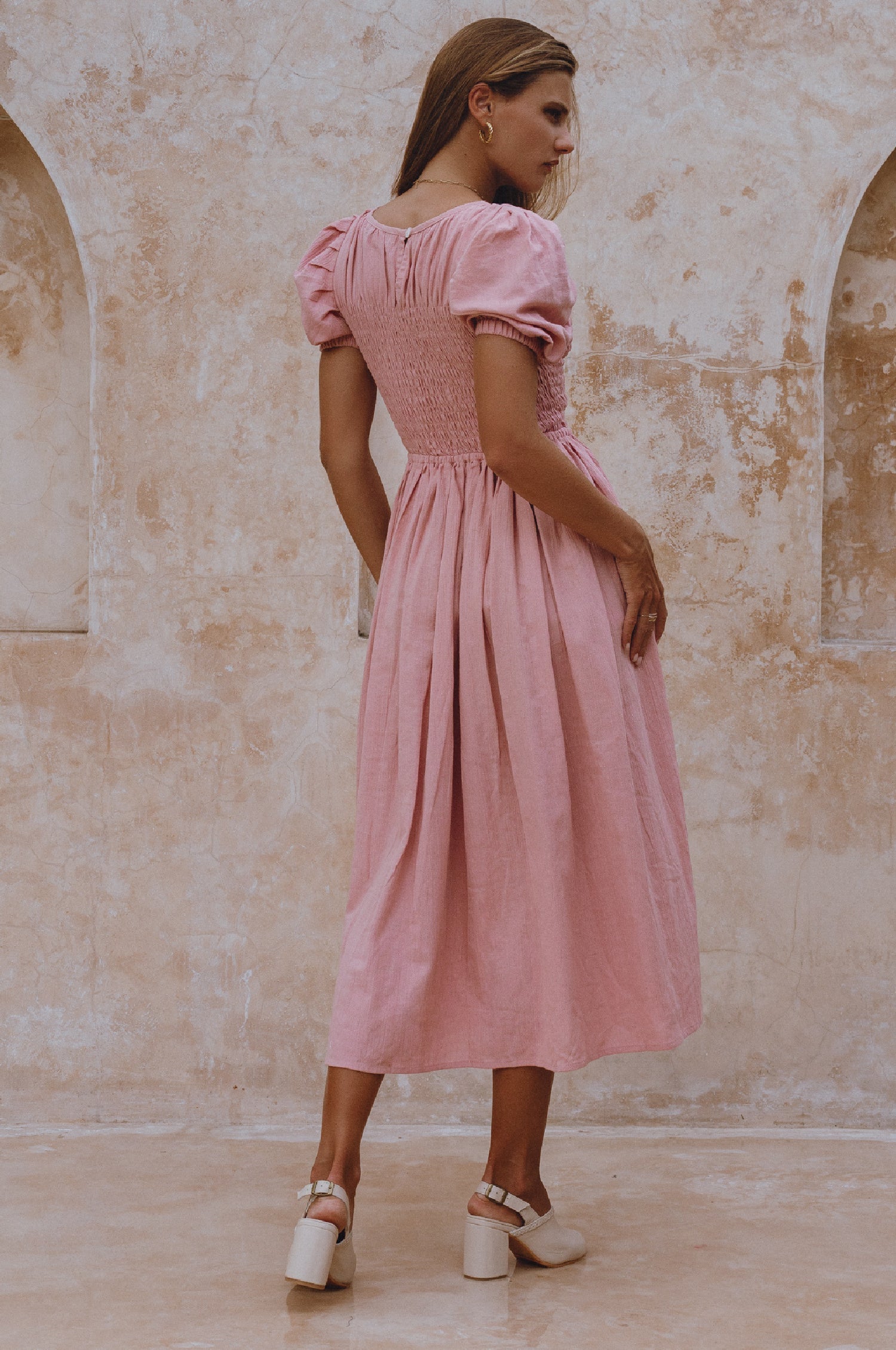 Sophie Smocked Linen Midi Dress-thumbmail-4