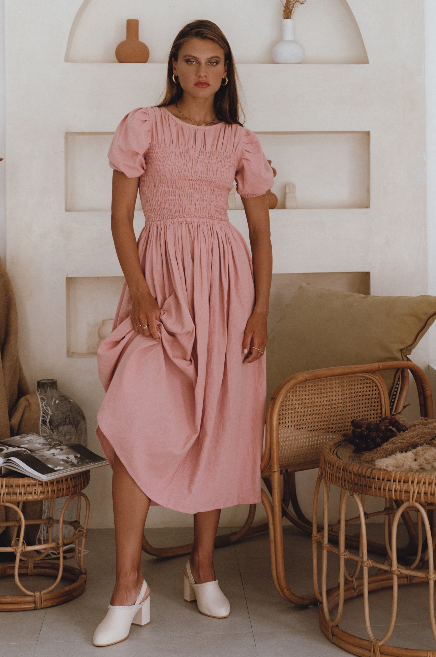 Sophie Smocked Linen Midi Dress-thumbmail-2