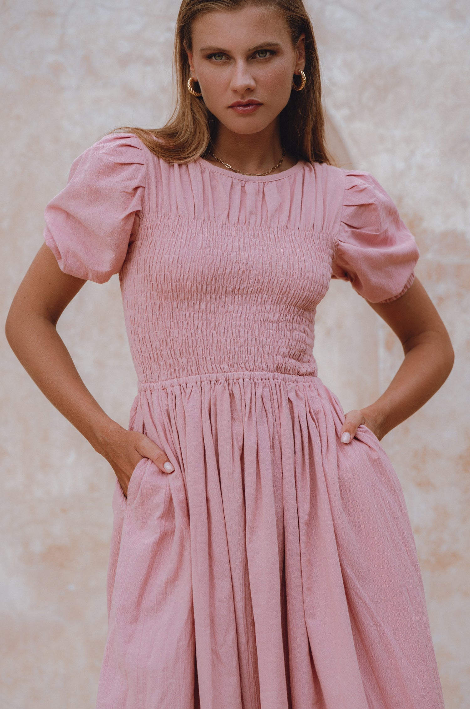 Sophie Smocked Linen Midi Dress-thumbmail-7