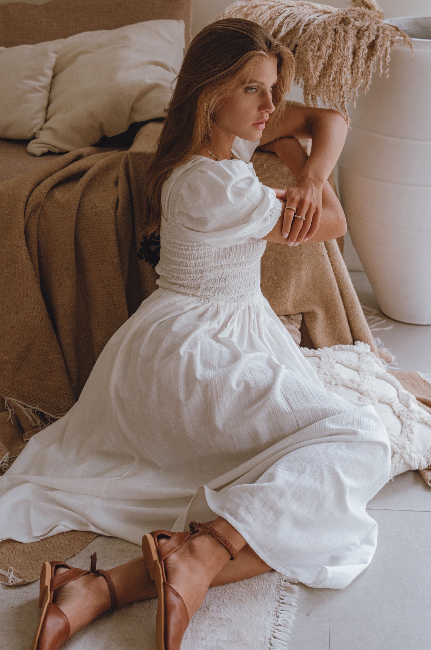 Sophie Smocked Linen Midi Dress-thumbmail-9