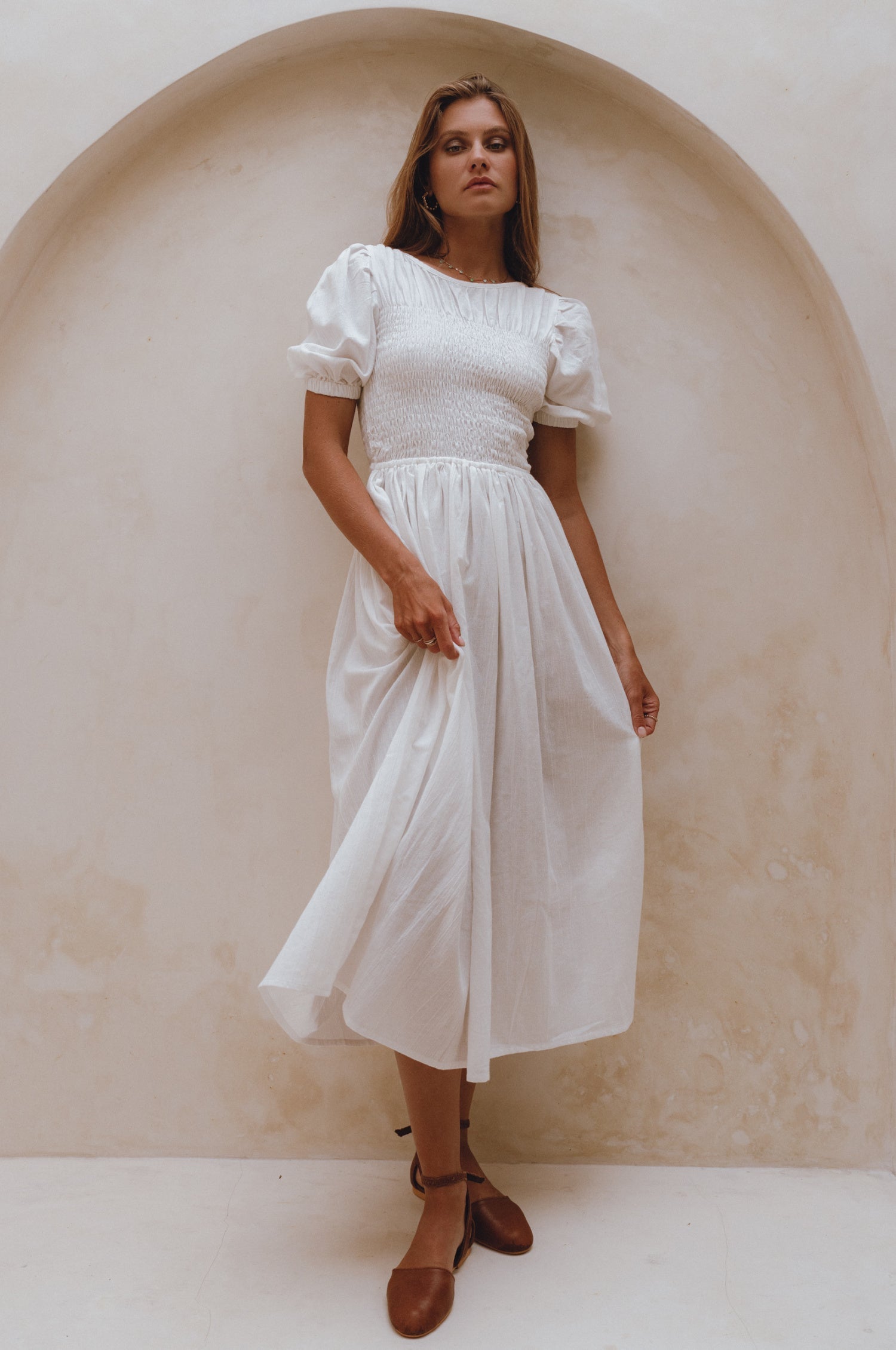 Sophie Smocked Linen Midi Dress-thumbmail-10