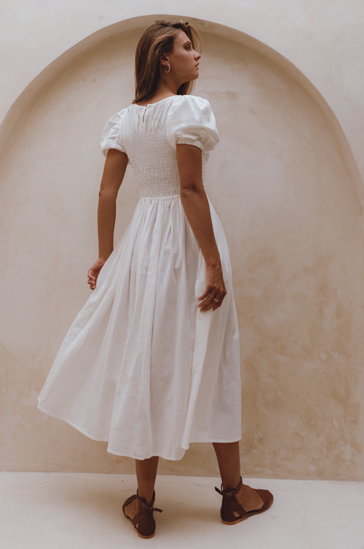 Sophie Smocked Linen Midi Dress-thumbmail-1