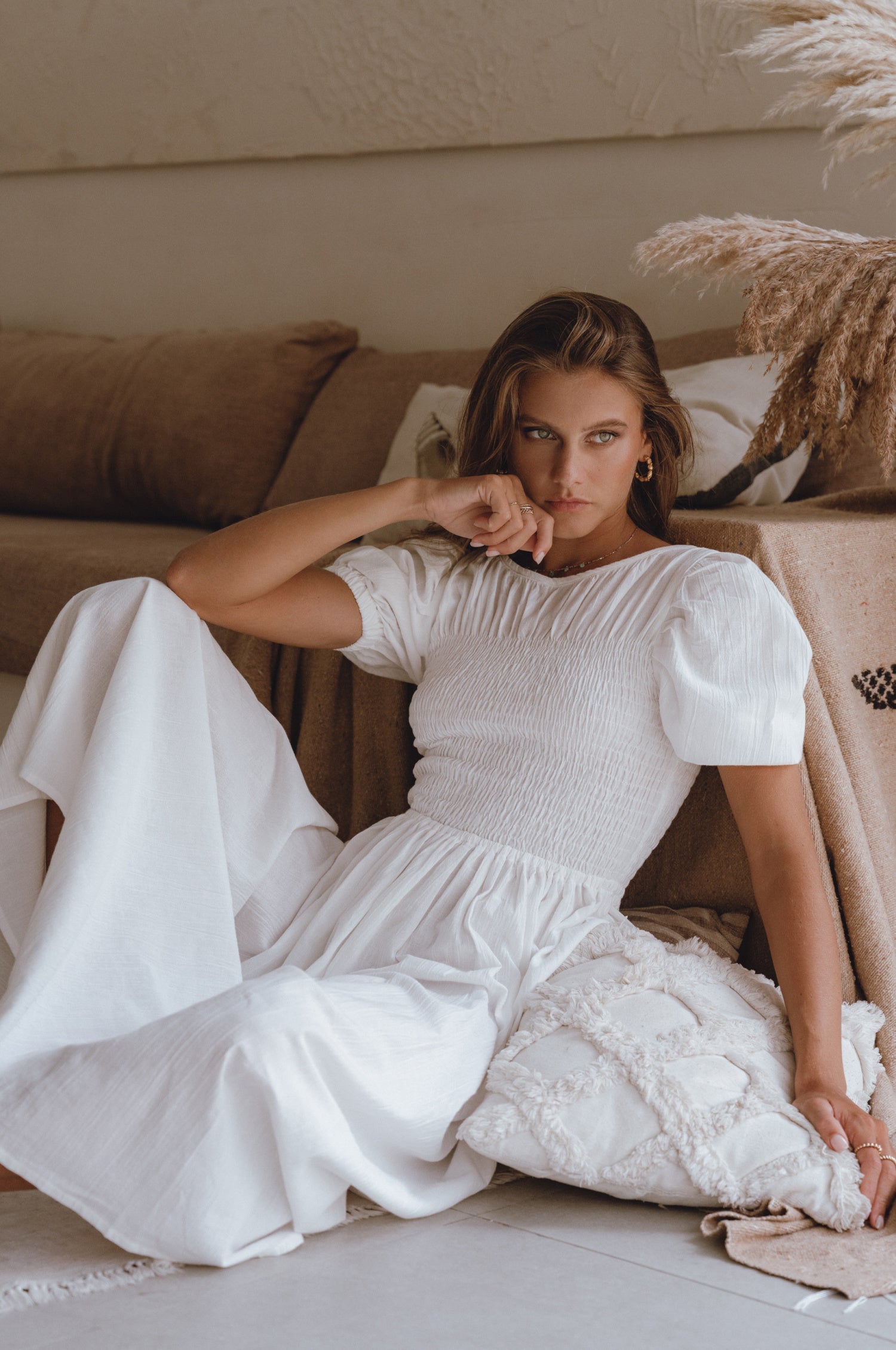 Sophie Smocked Linen Midi Dress-thumbmail-4