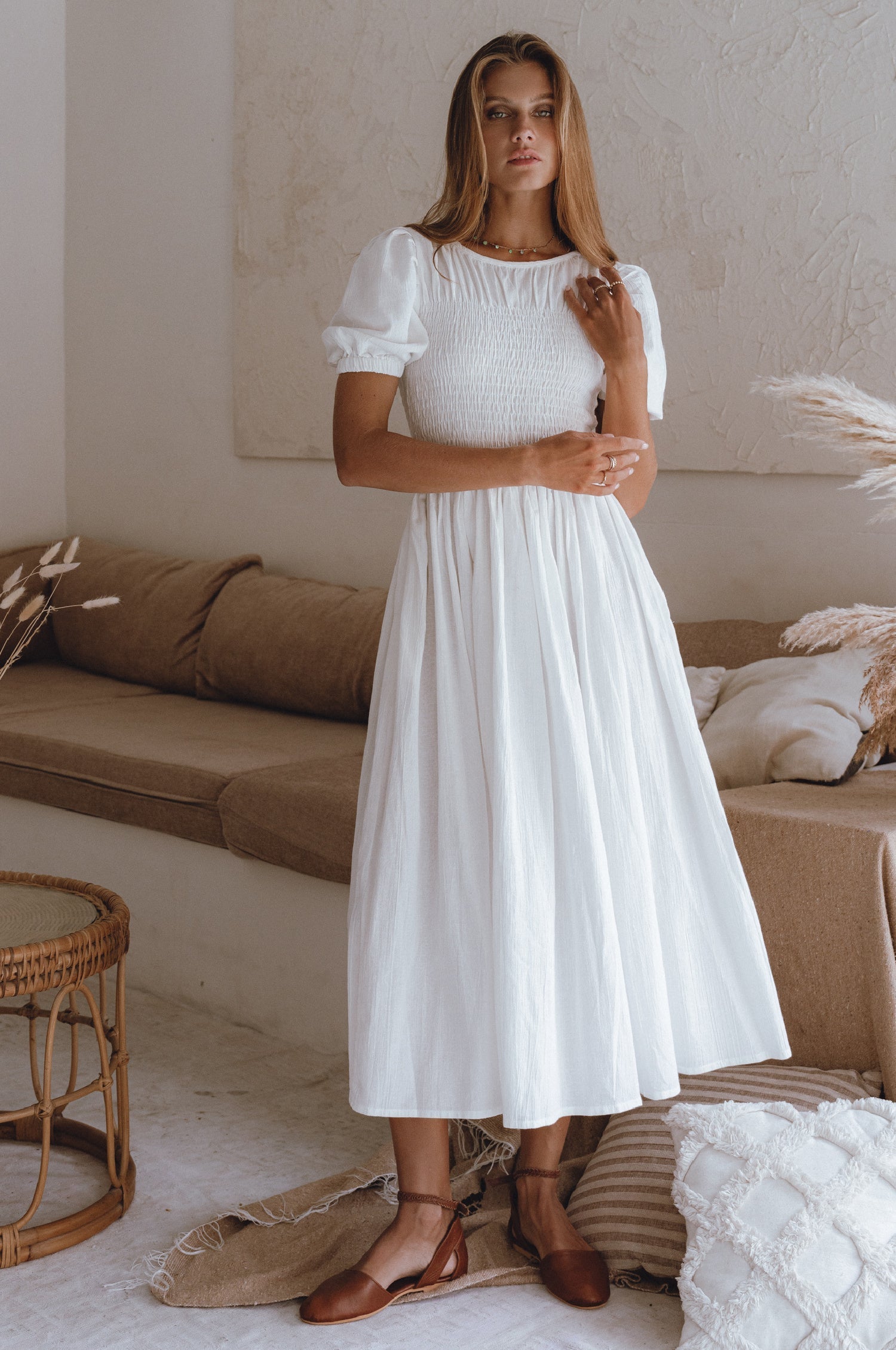 Sophie Smocked Linen Midi Dress-thumbmail-7