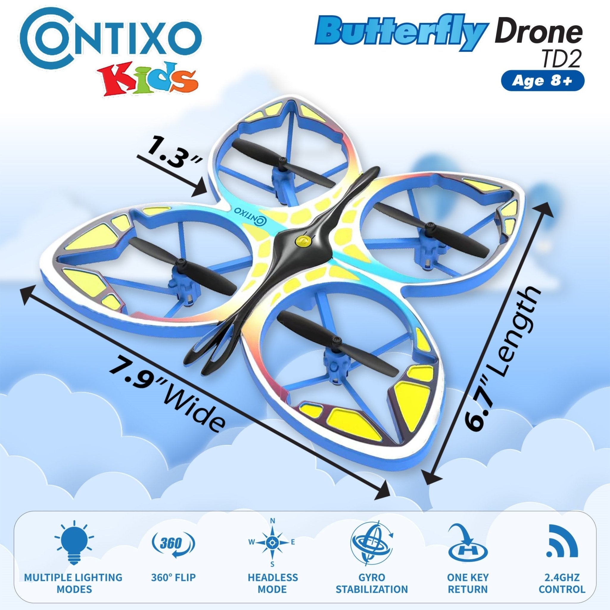 Contixo TD2 Butterfly Kids Drone - LED Lights, 360- Stunts, 14-thumbmail-8