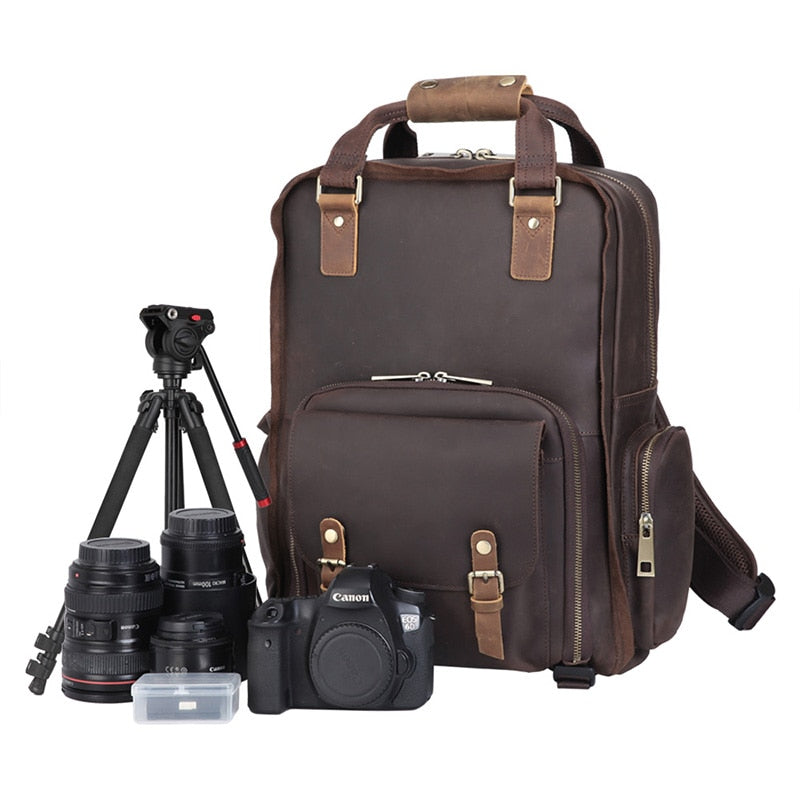 The Gaetano | Large Leather Backpack Camera Bag With Tripod Holder-thumbmail-1