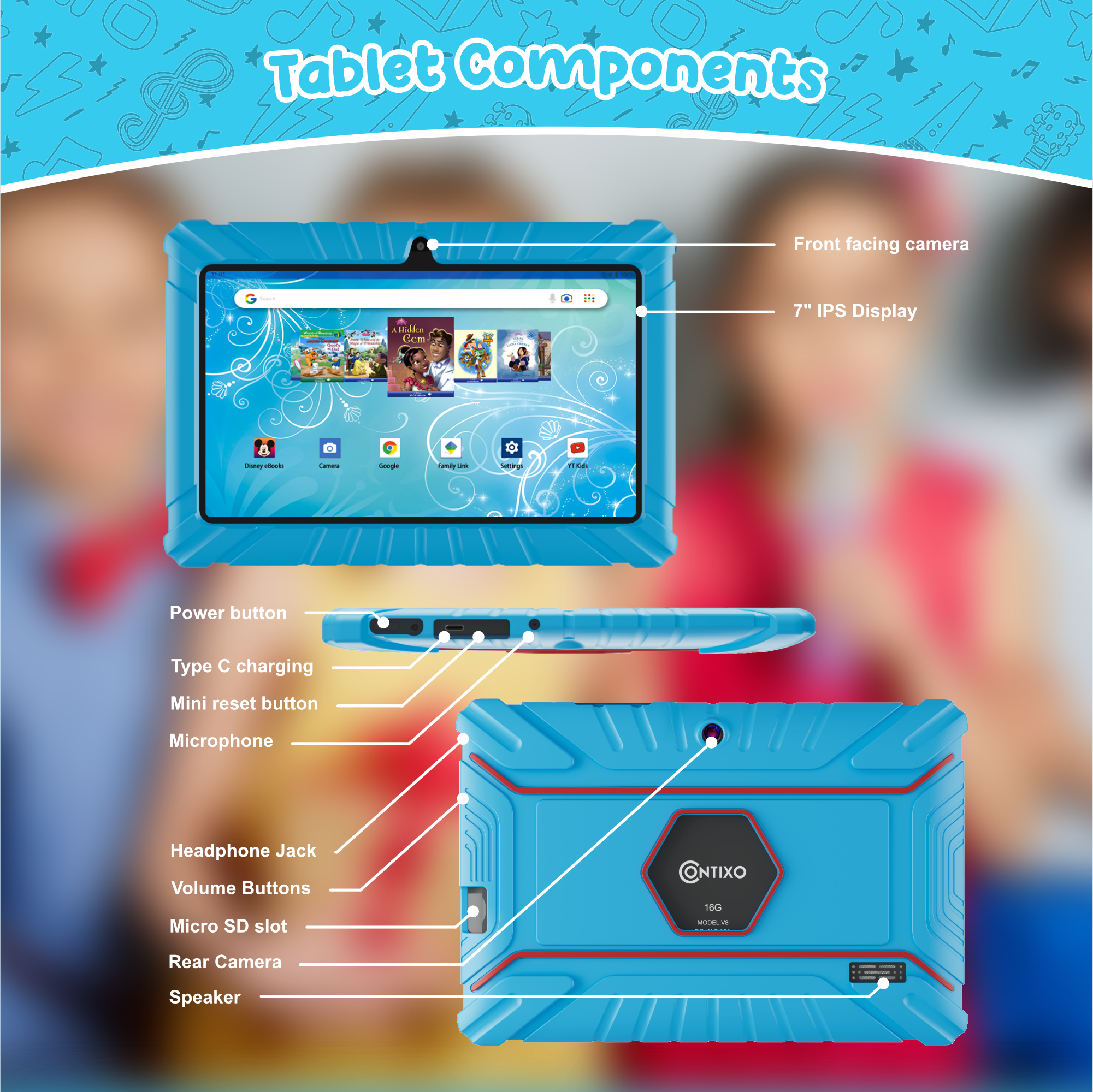 Contixo V8 7" Kids Tablet With Kids Bluetooth Karaoke and Two Microphones-thumbmail-10