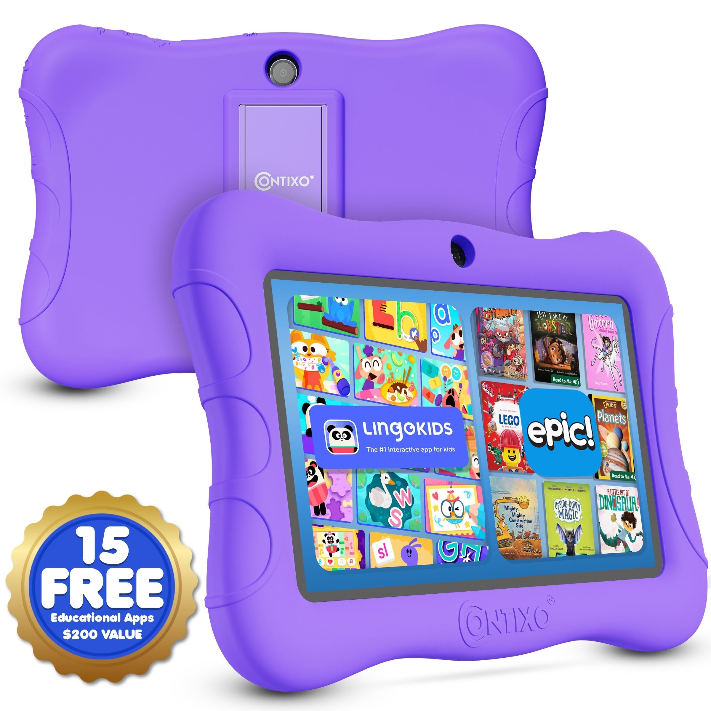 Contixo 7" Kids Tablet Bundle, 50 FREE Disney EBooks, Learning Android Tablet for Kids 3-12, 32GB, Parental Controls, Kid-Proof Case With Kickstand, Includes Headphones, Carrying Case-thumbmail-3