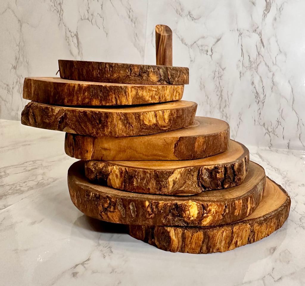 Olive Wood Coaster Set With Holder -7 Pcs-thumbmail-5