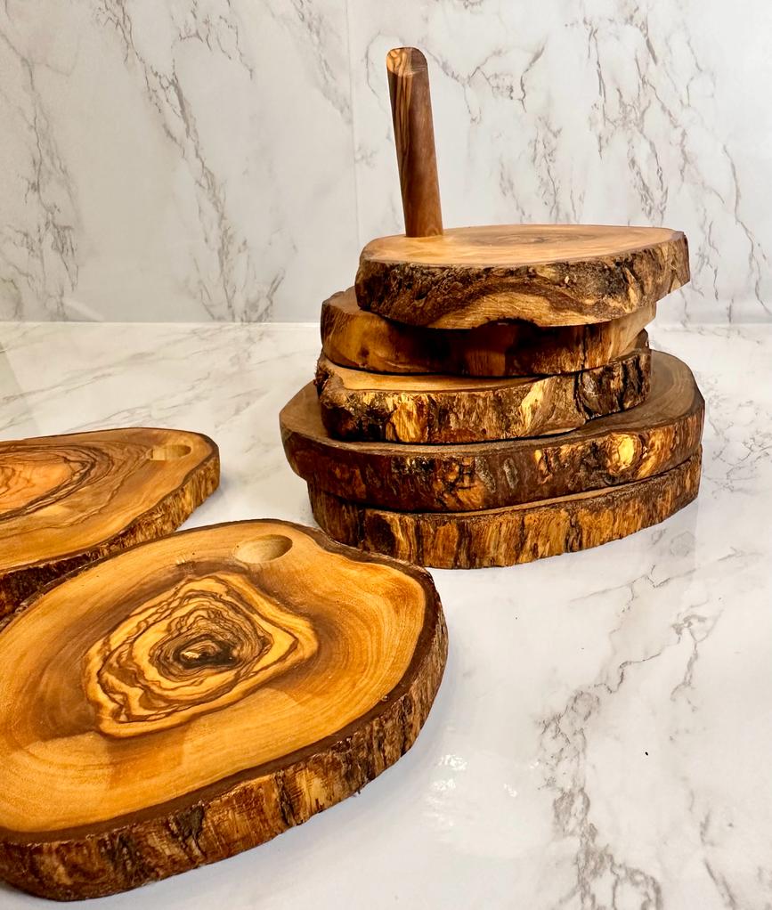 Olive Wood Coaster Set With Holder -7 Pcs-thumbmail-4