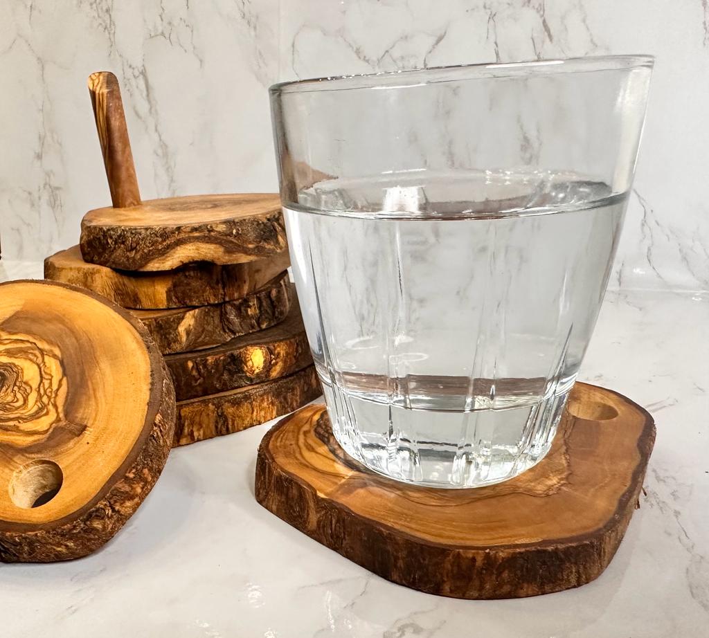 Olive Wood Coaster Set With Holder -7 Pcs-thumbmail-1