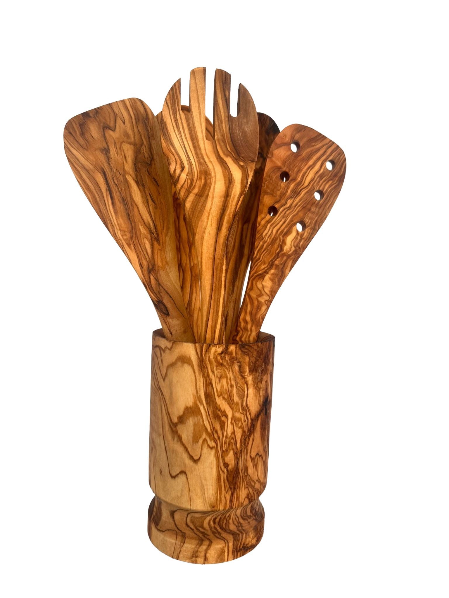 Olive Wood Kitchen Servers Set W/Holder -6 Pcs-thumbmail-2
