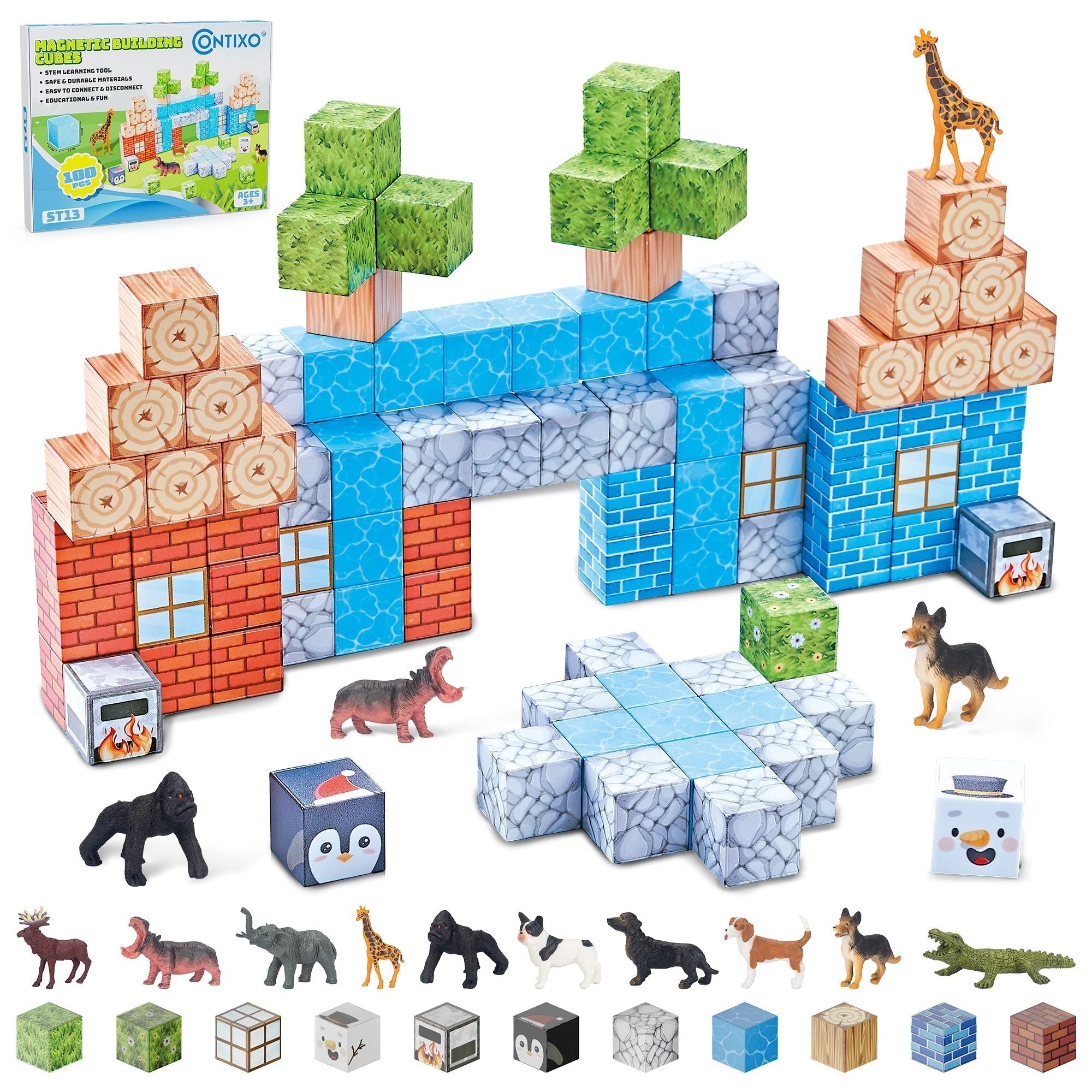 Contixo ST13 Magnetic Blocks, 100 PCS Magnetic Building Cube Game, Sensory Toys for Boys & Girls, STEM Stacking Toy Gifts for Age 3-12-thumbmail-14