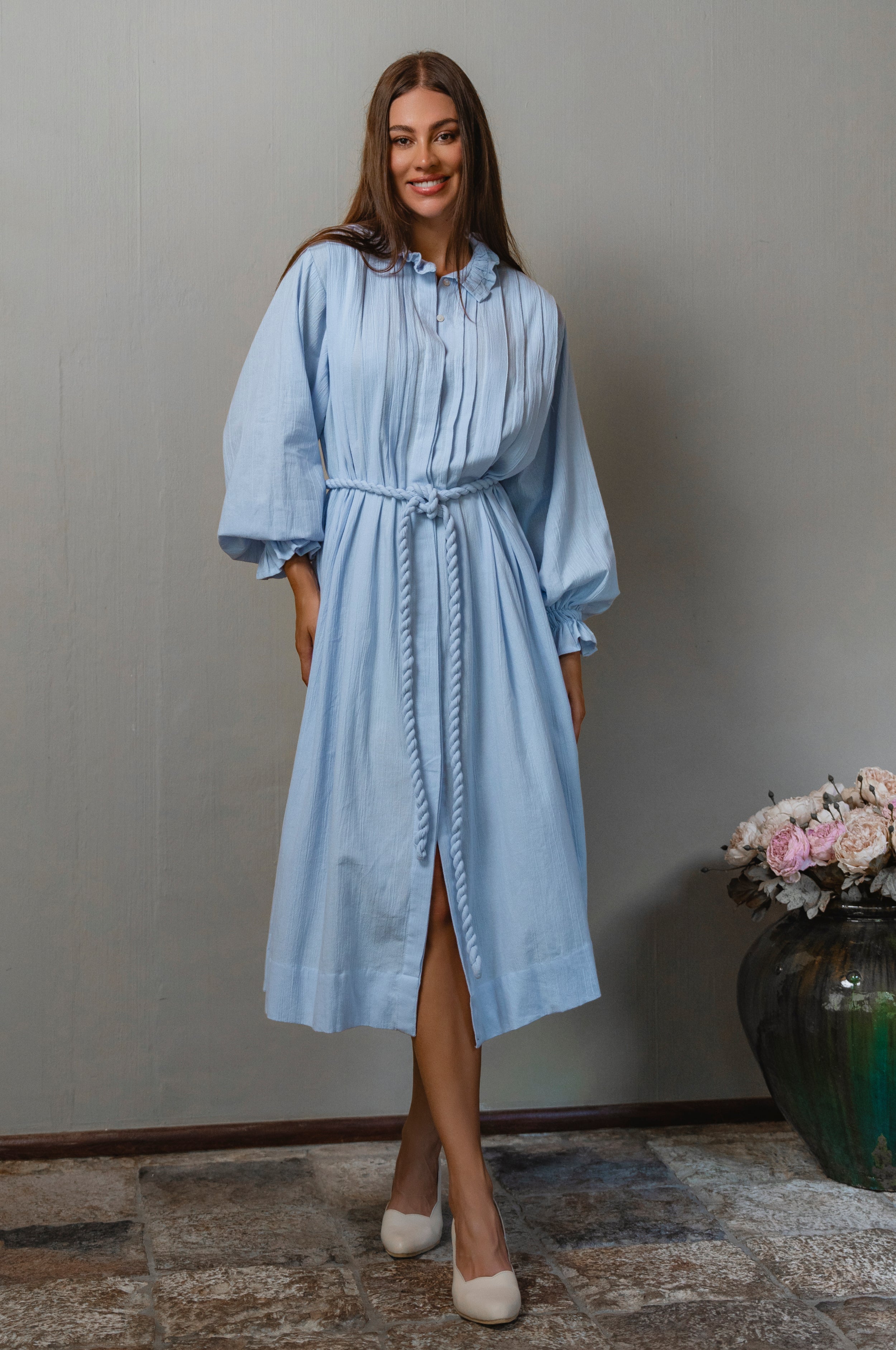 Yasmina Ruffle Linen Dress-thumbmail-3