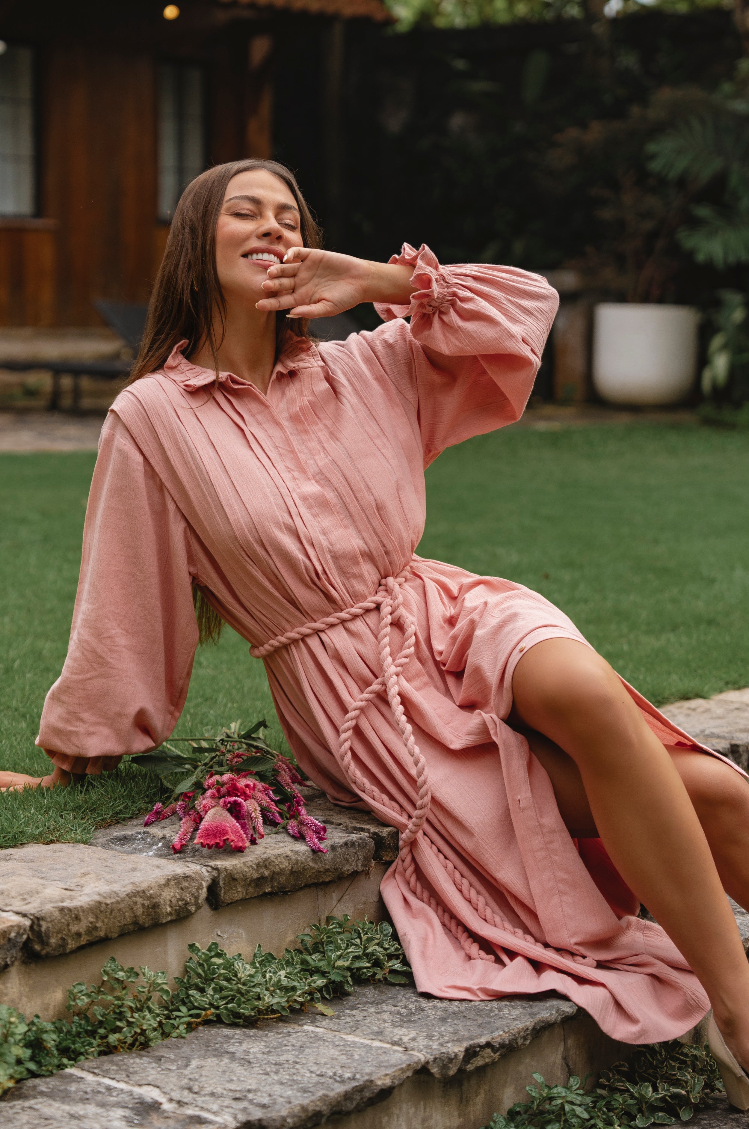 Yasmina Ruffle Linen Dress-thumbmail-5