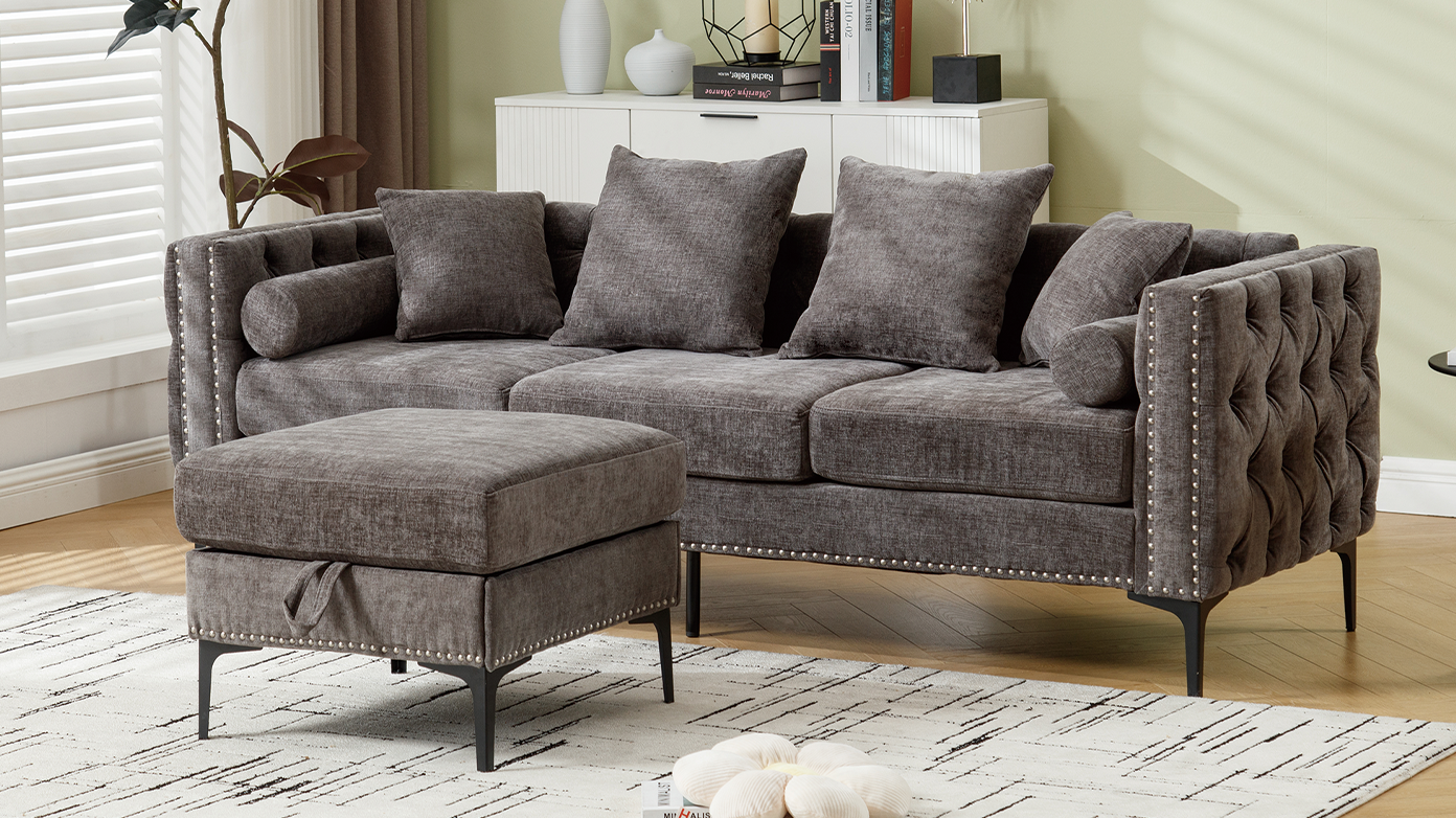 L Shaped Sectional Convertible Sofa With Storage Ottoman and Modern Tufted Style-thumbmail-6